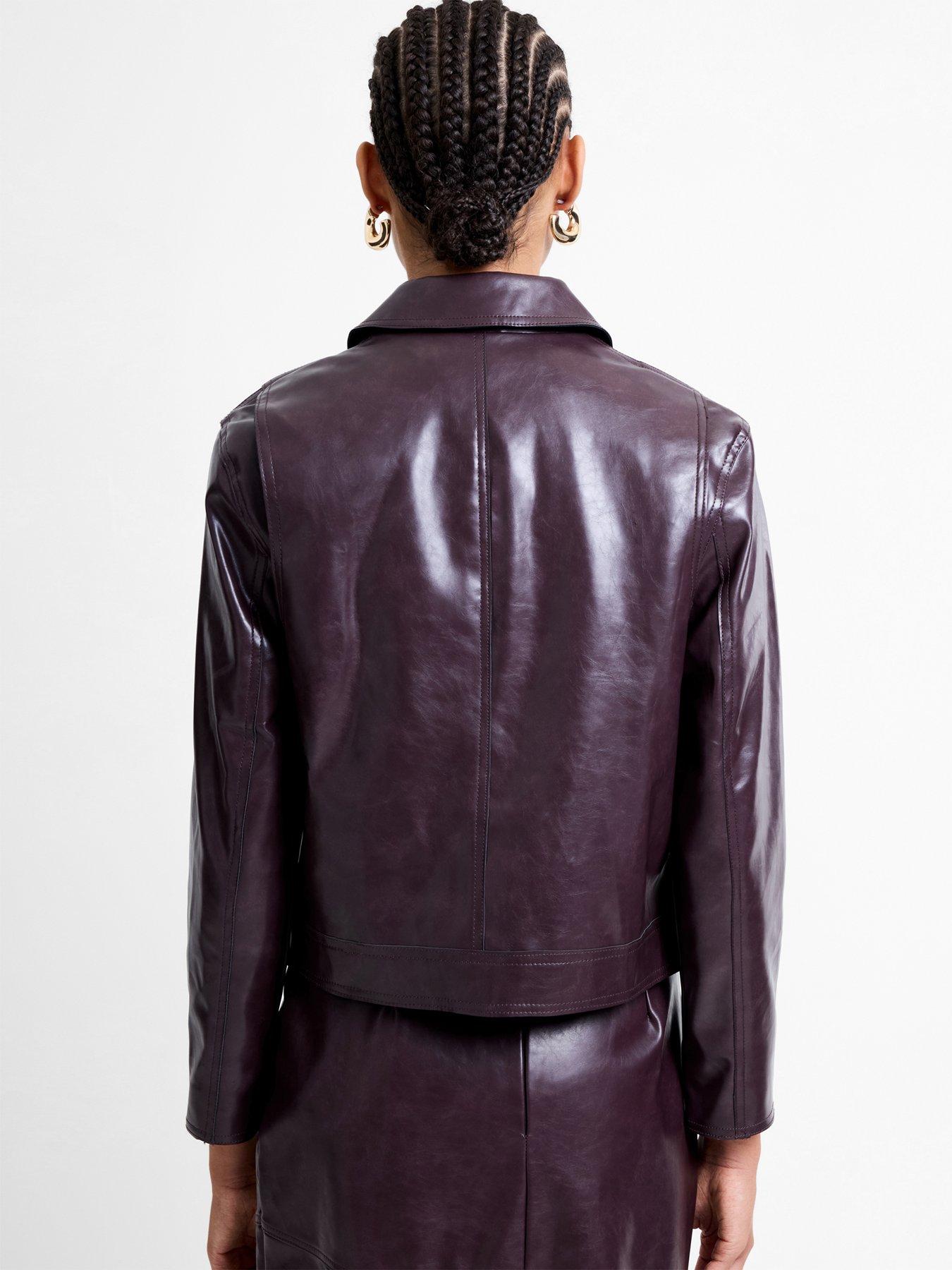 Image 2 of 6 of French Connection Pu Faux Leather Cropped Zip-through Collared Jacket