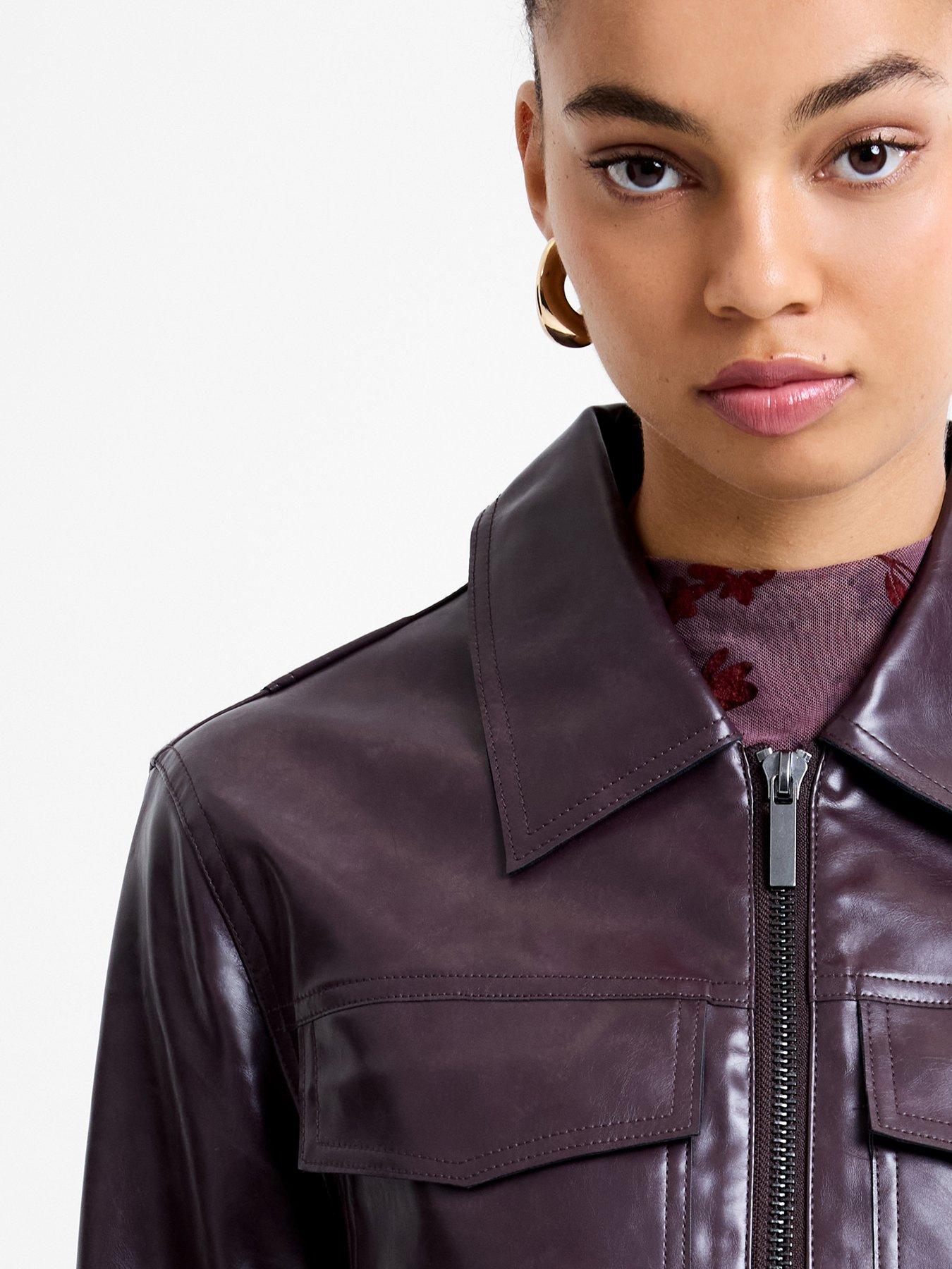 Image 3 of 6 of French Connection Pu Faux Leather Cropped Zip-through Collared Jacket