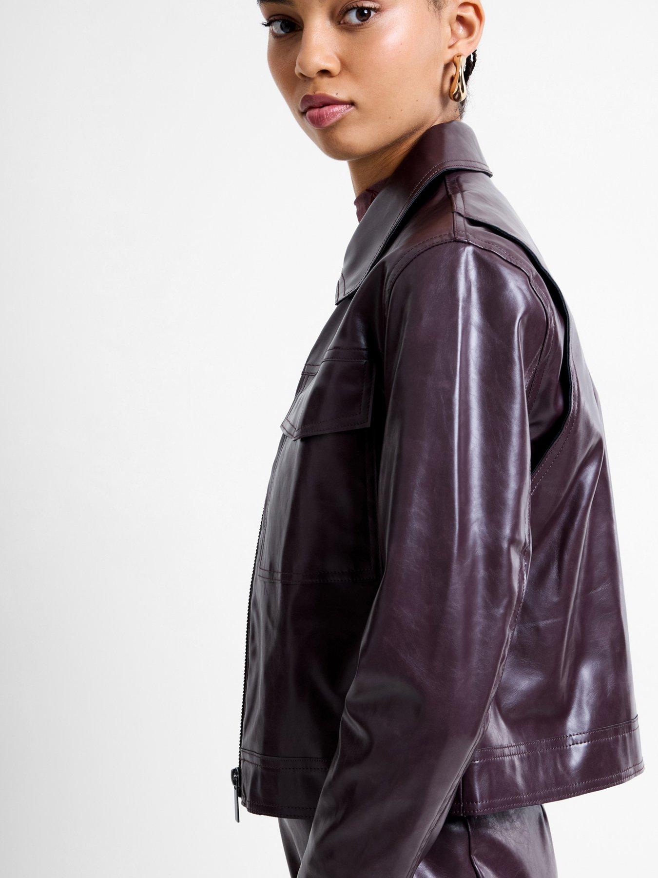 Image 4 of 6 of French Connection Pu Faux Leather Cropped Zip-through Collared Jacket