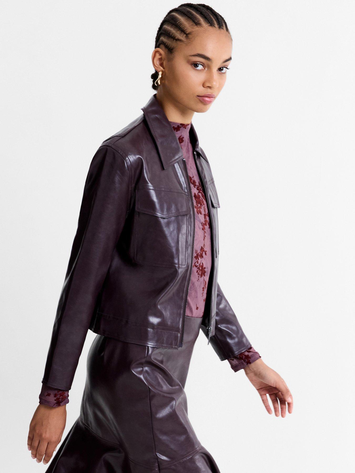Image 6 of 6 of French Connection Pu Faux Leather Cropped Zip-through Collared Jacket