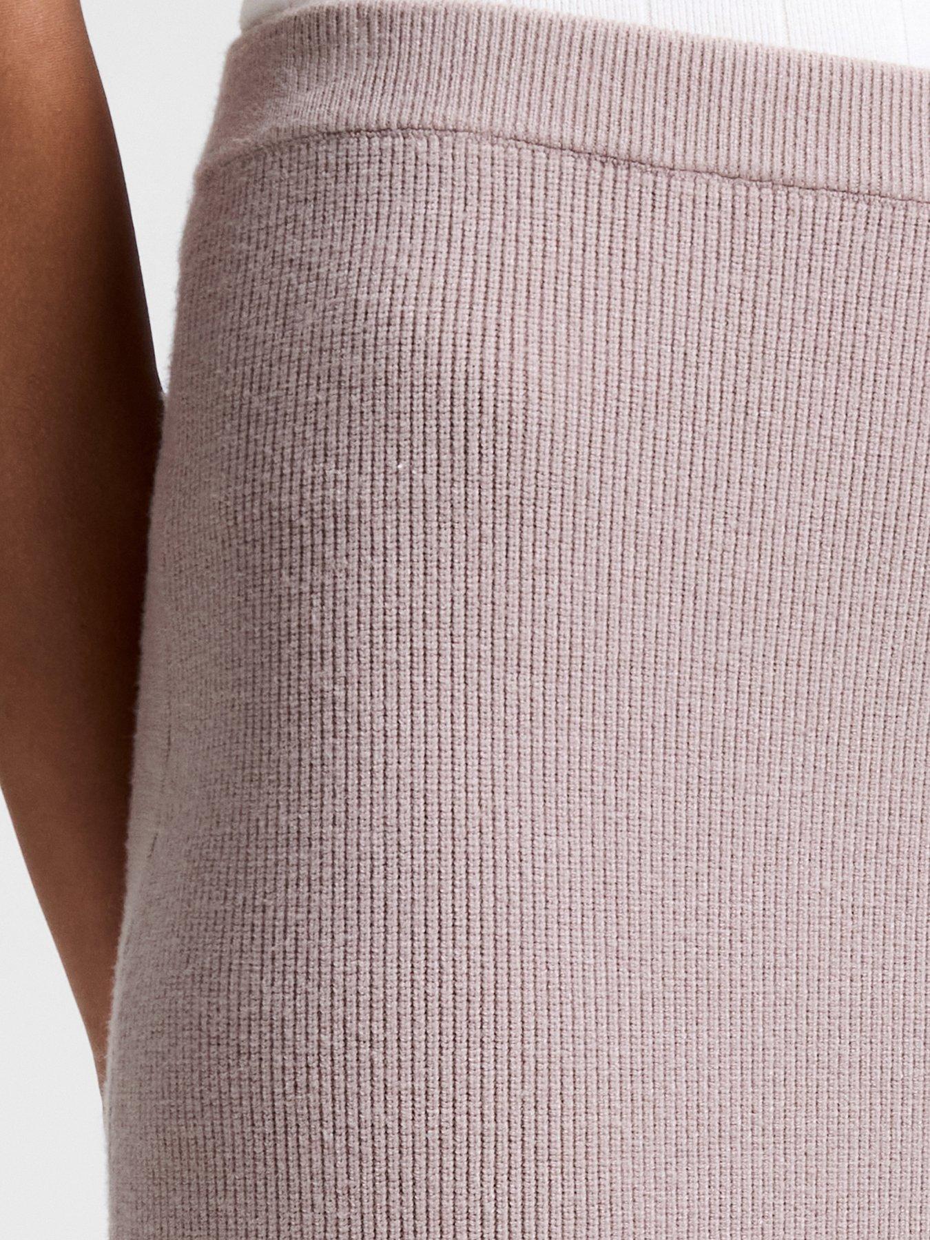  image of french-connection-straight-elasticated-high-waisted-midi-skirt-natural