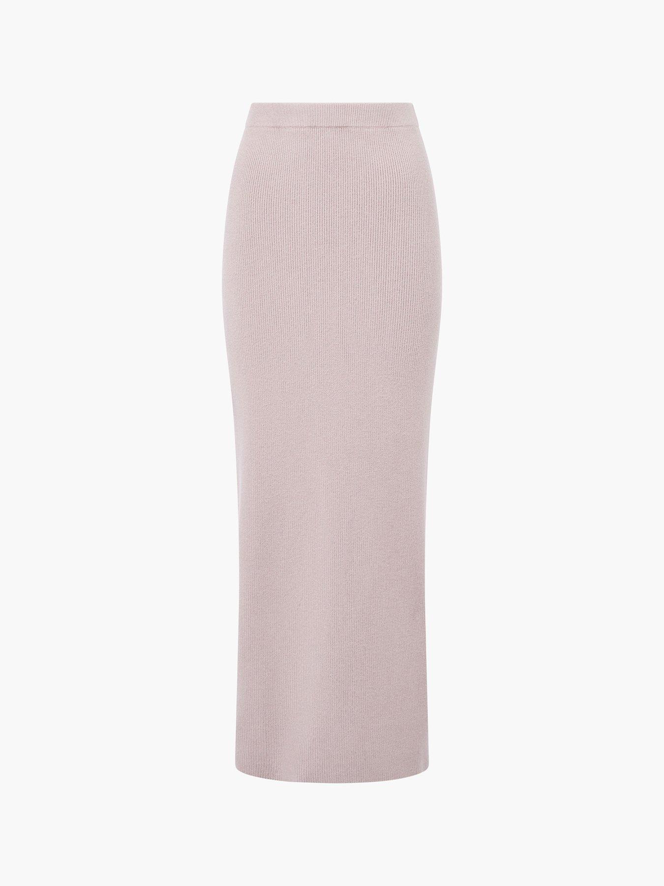  image of french-connection-straight-elasticated-high-waisted-midi-skirt-natural