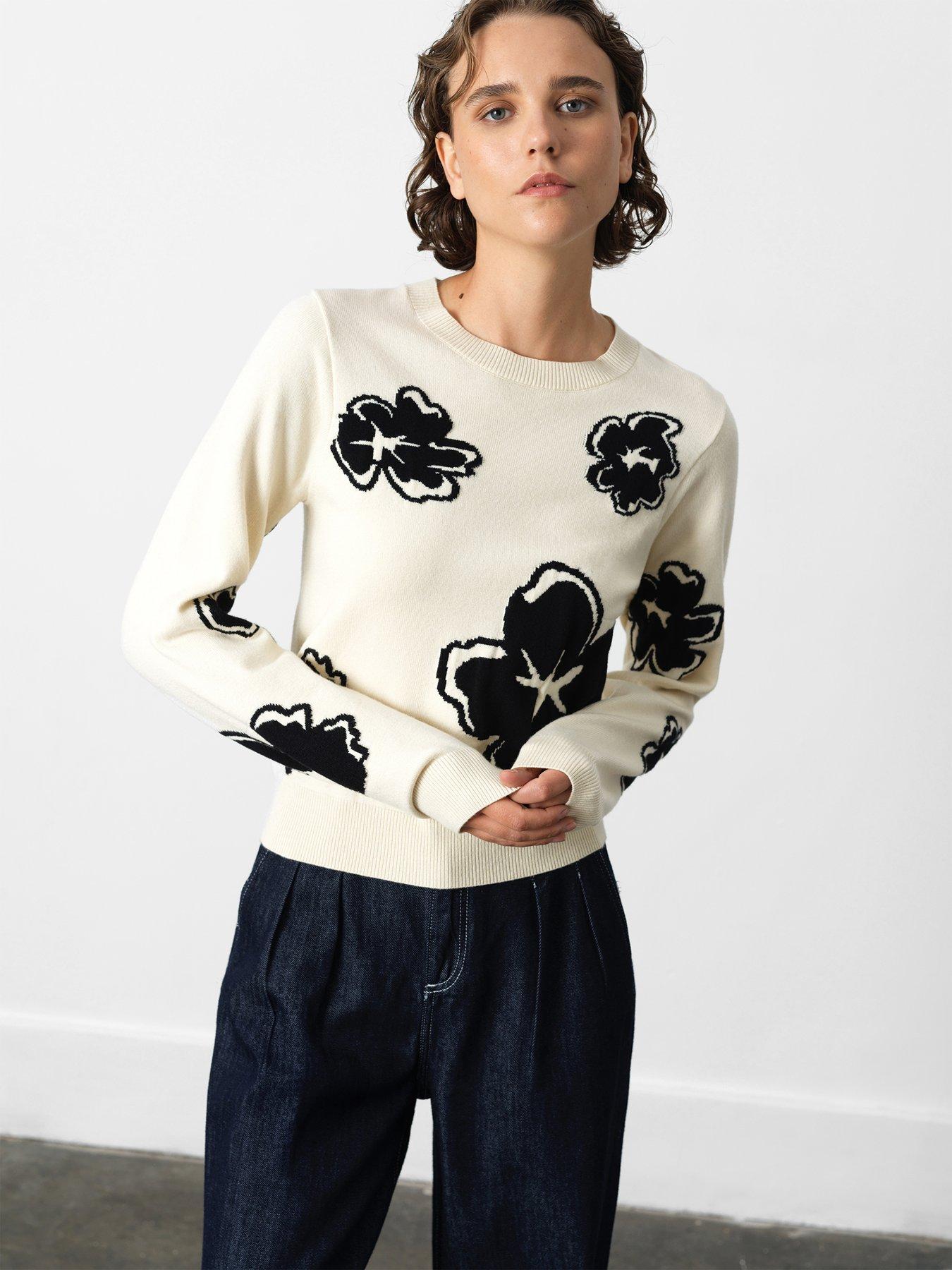 undefined Floral Jacquard Crew Neck Jumper - Multi
