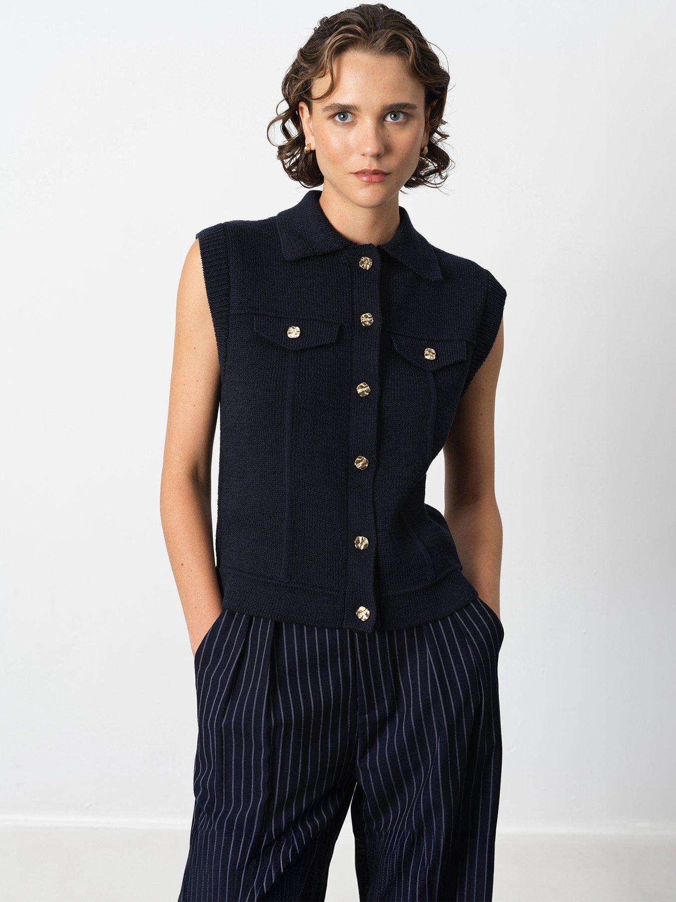 undefined Knit Collared Button Gilet - Blue