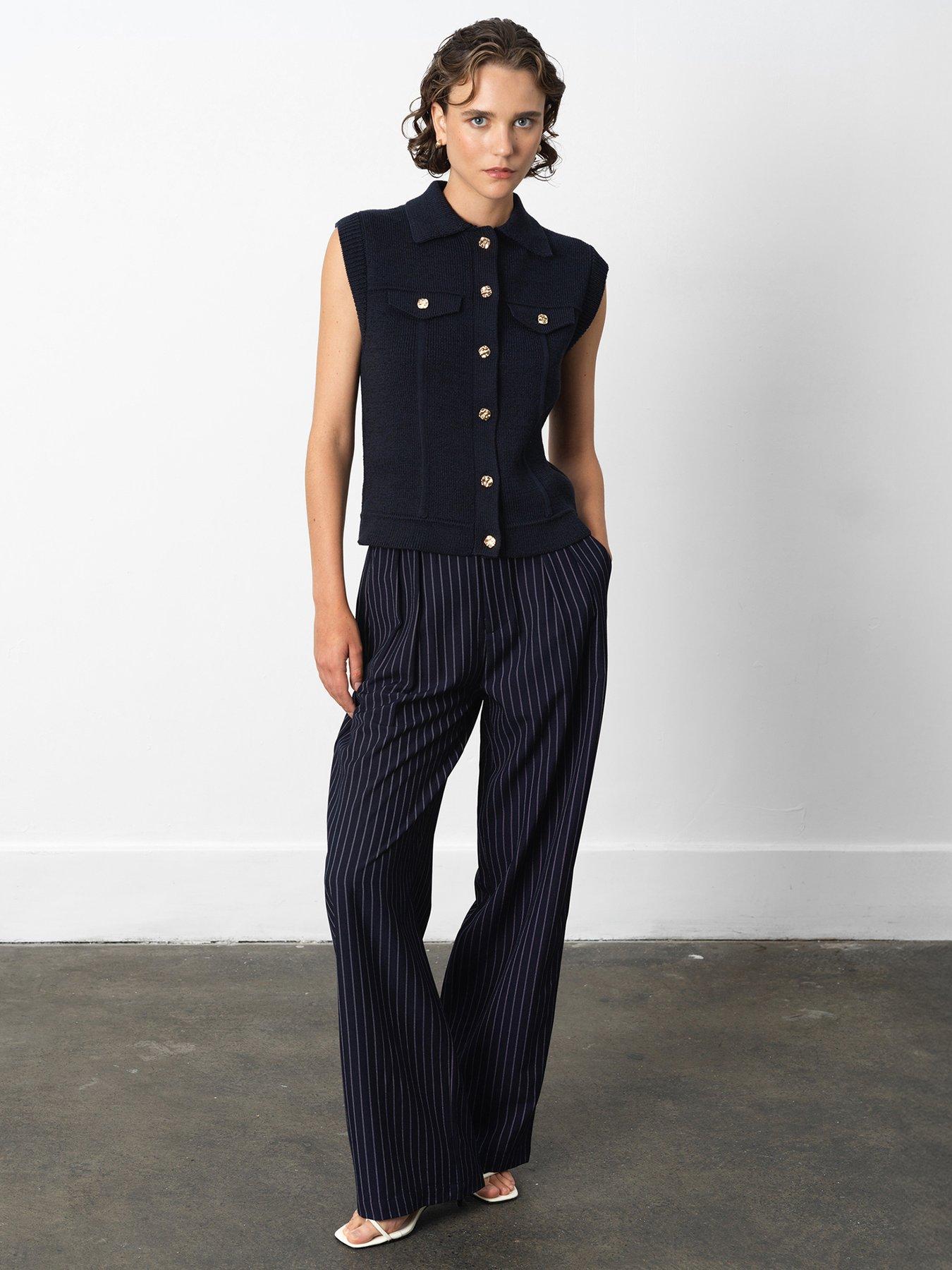 Image 3 of 4 of French Connection Knit Collared Button Gilet - Blue