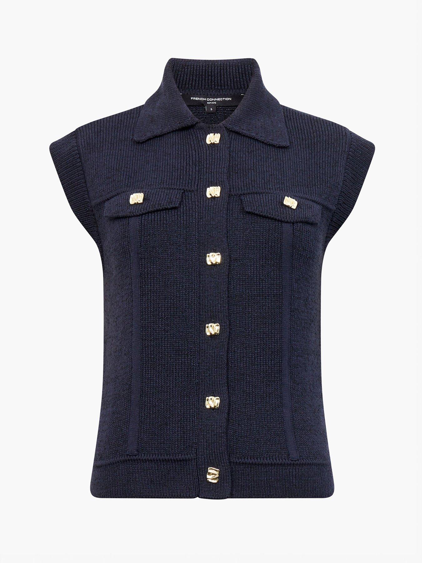 Image 4 of 4 of French Connection Knit Collared Button Gilet - Blue