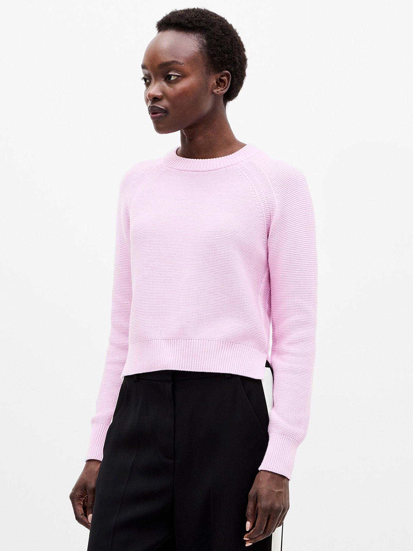 undefined Cotton Ribbed Crew Neck Knit Jumper - Pink