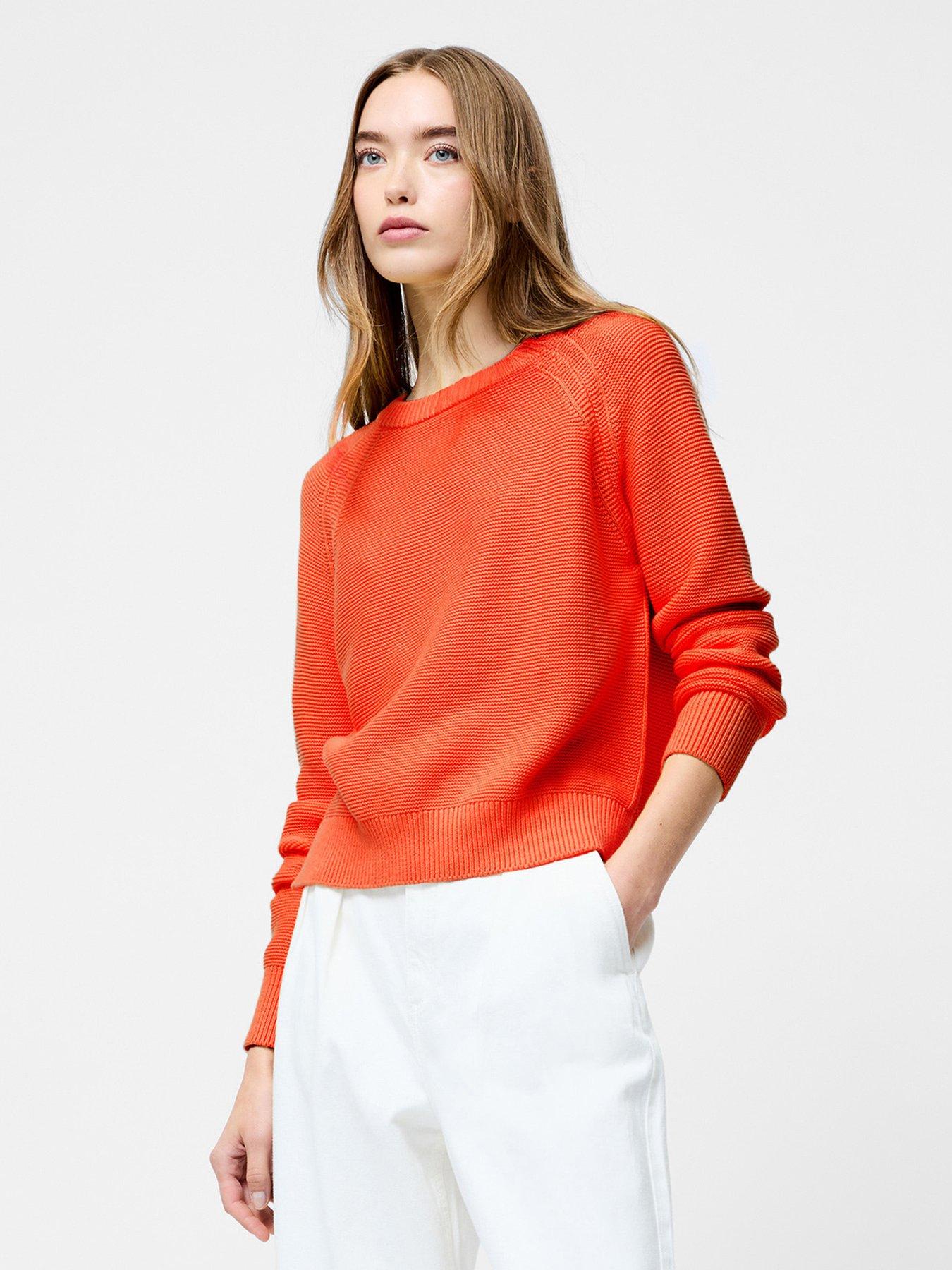 undefined Cotton Ribbed Crew Neck Knit Jumper - Orange