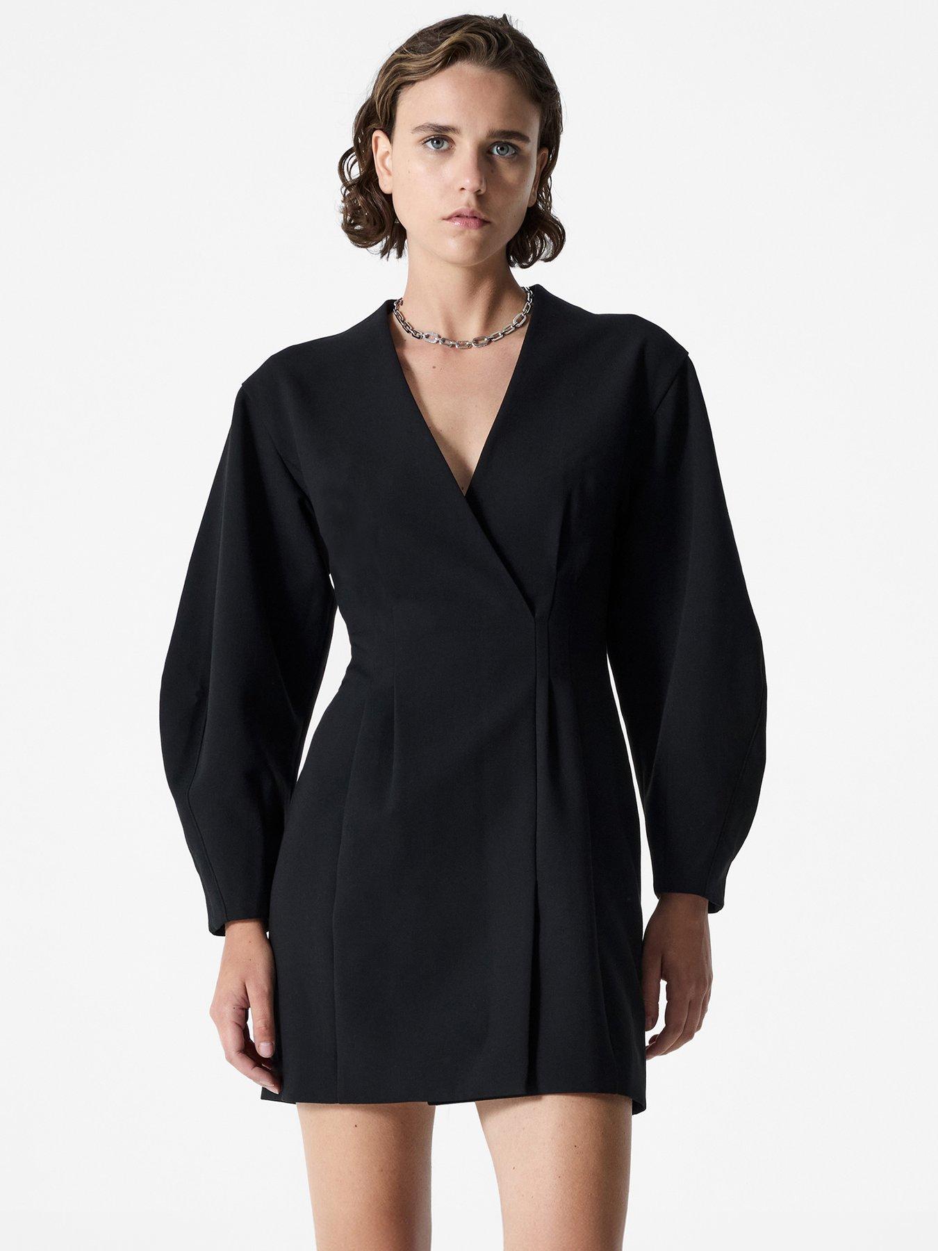 French Connection Twill Wrap Dress With Waist Tie - Black