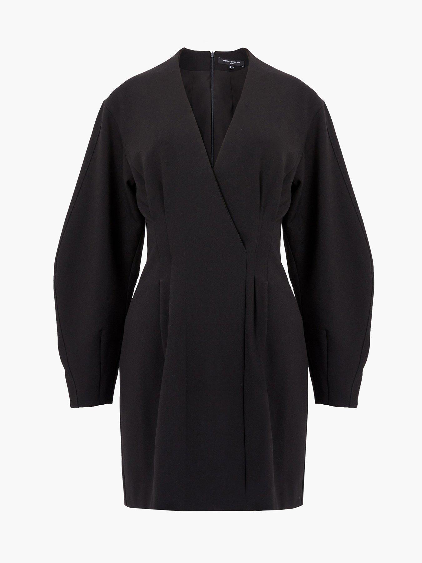 Image 4 of 4 of French Connection Twill Wrap Dress With Waist Tie - Black