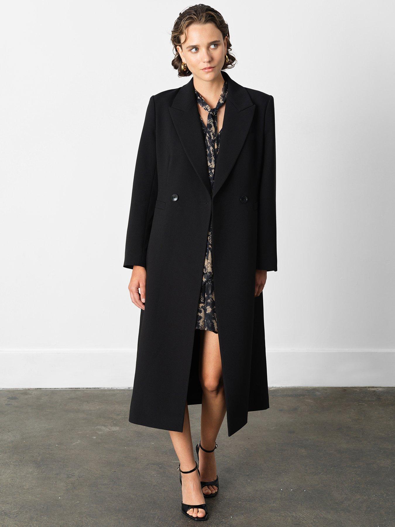 undefined Double-Breasted Twill Coat With Tailored Seams - Black