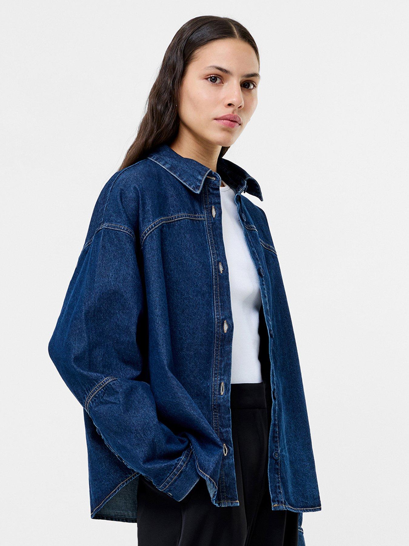 French Connection Cotton Cropped Denim Structured Shirt - Blue