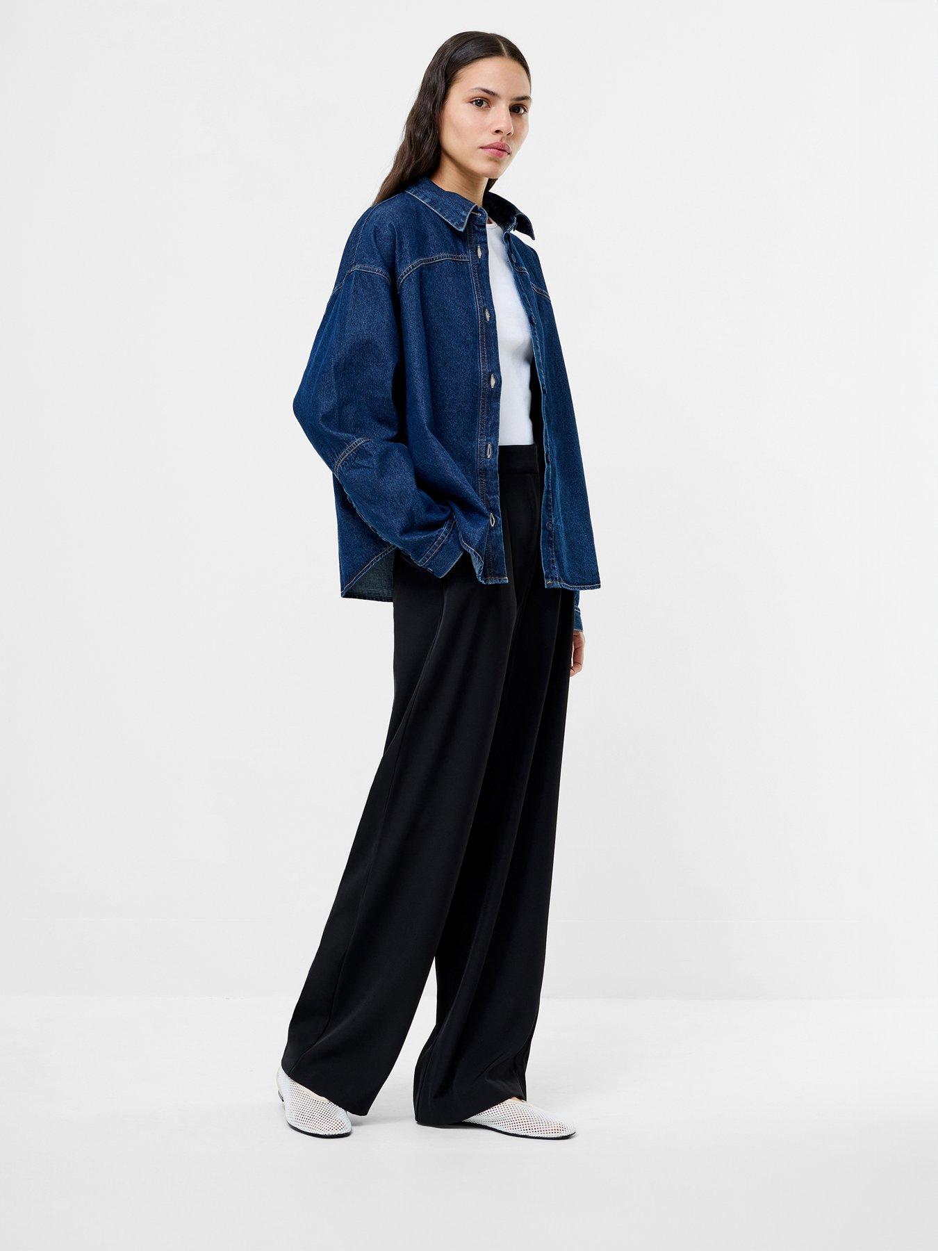 image of french-connection-cotton-cropped-denim-structured-shirt-blue
