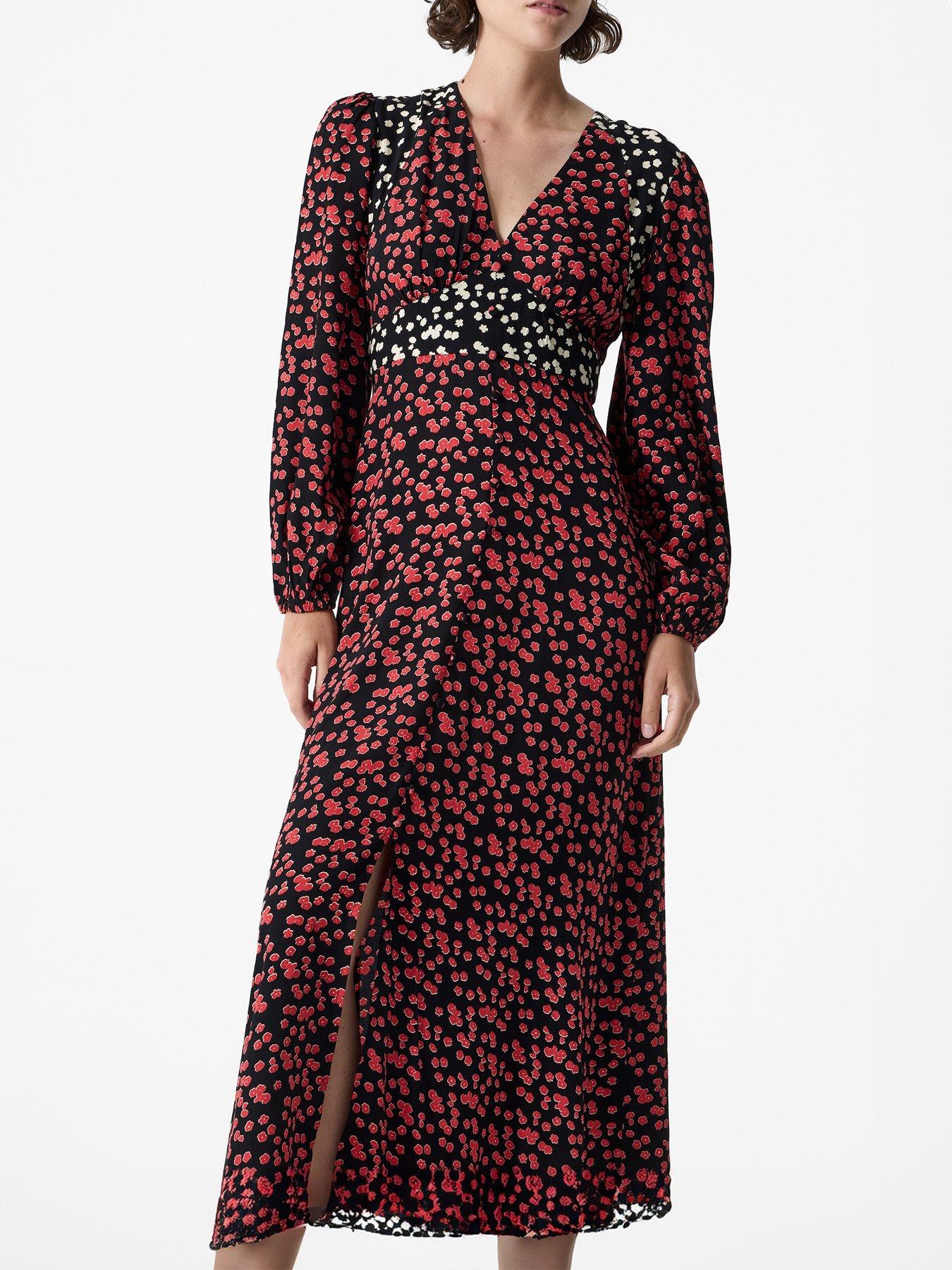 Image 3 of 4 of French Connection Floral Chiffon Midi Dress With Tiered Skirt - Multi