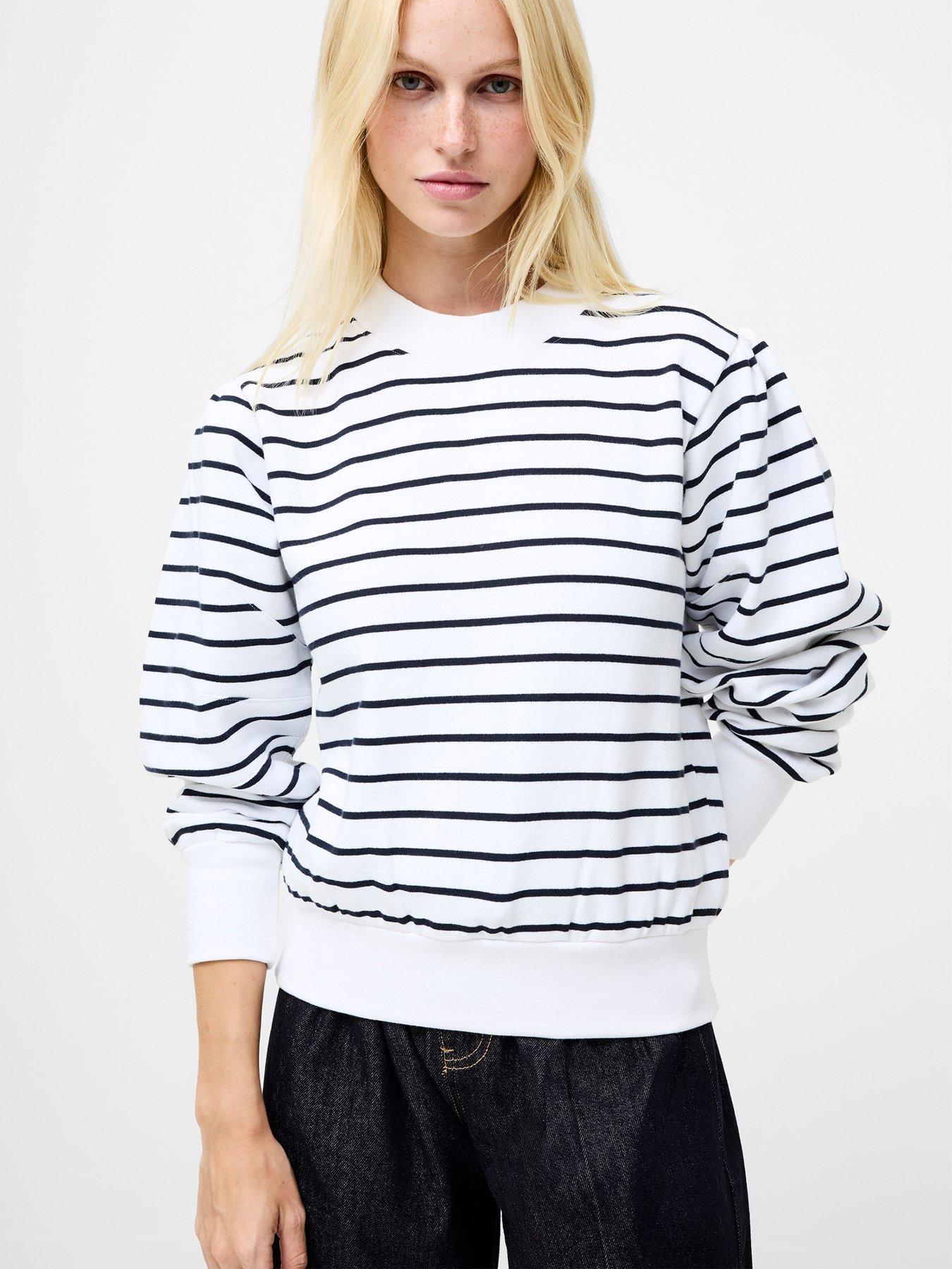 undefined Cotton Blend Striped High Neck Long Sleeve Sweatshirt - Multi