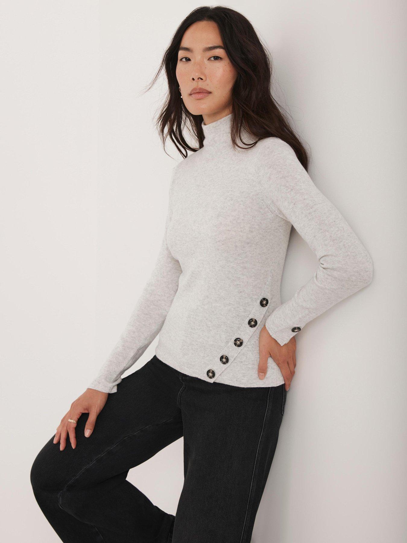 undefined Grey Asymmetric Button Top