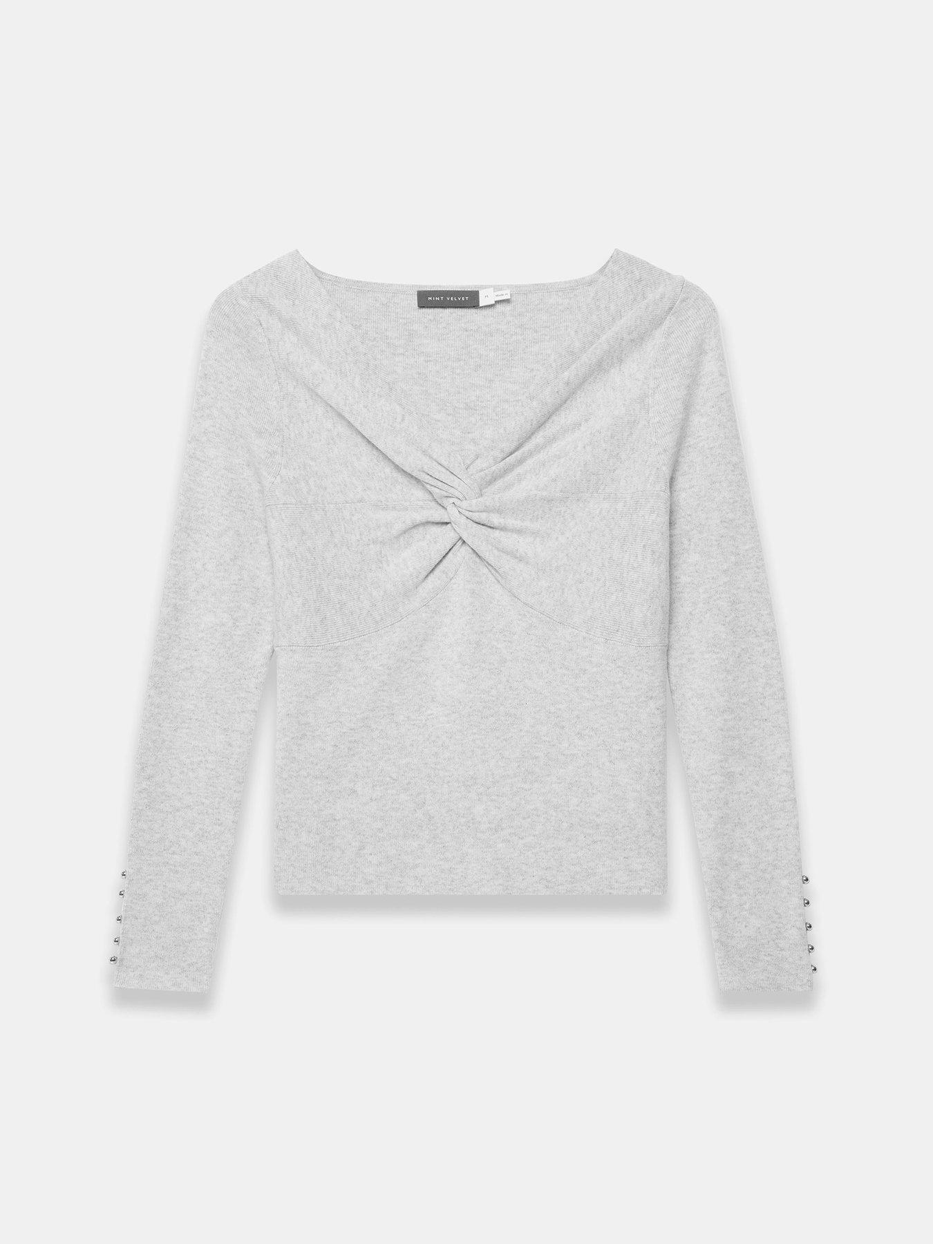 Image 5 of 6 of Mint Velvet Twist Front Knit Top - Grey