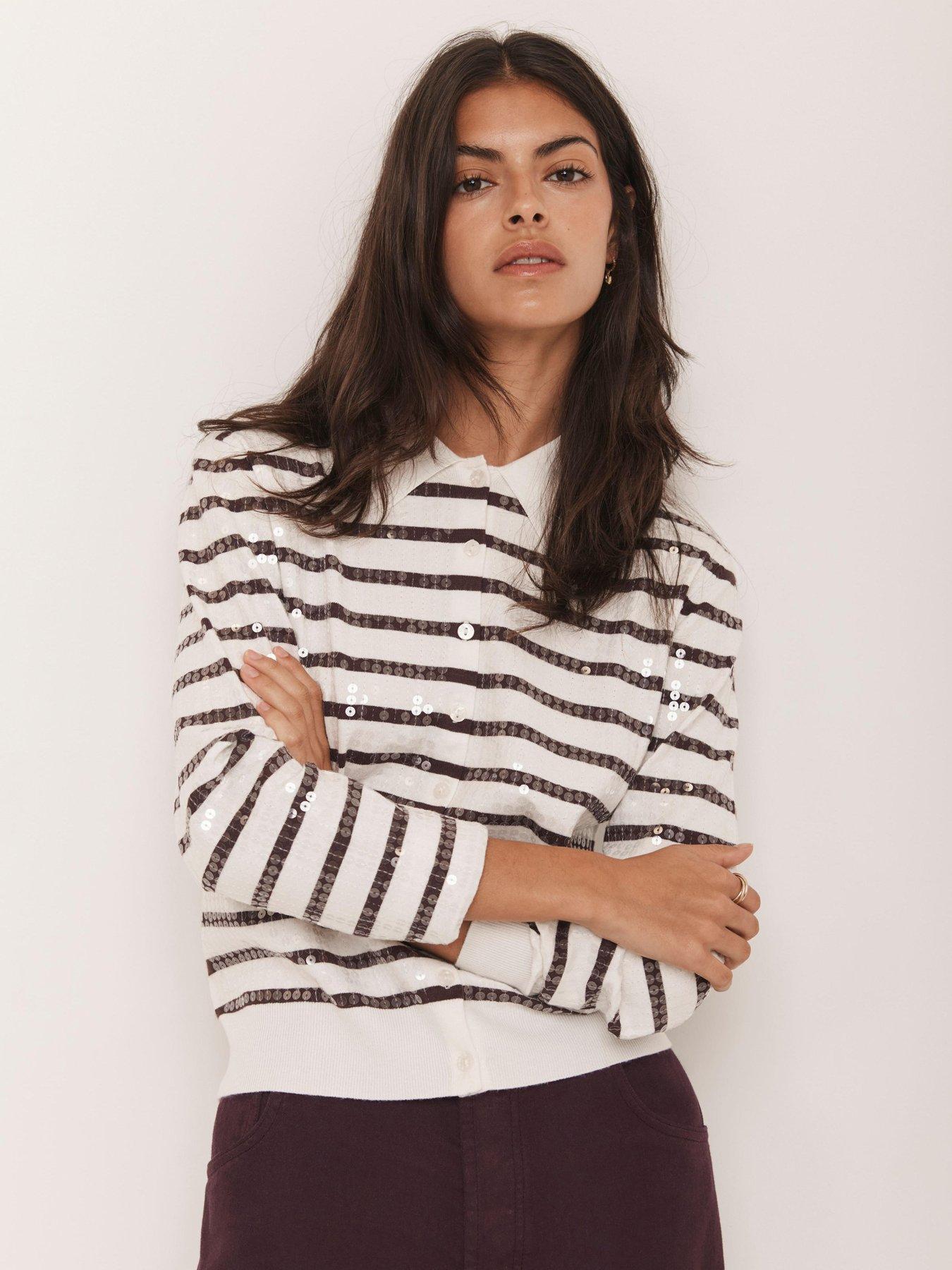 Image 2 of 6 of Mint Velvet Sequin Cardigan - Burgundy Stripe