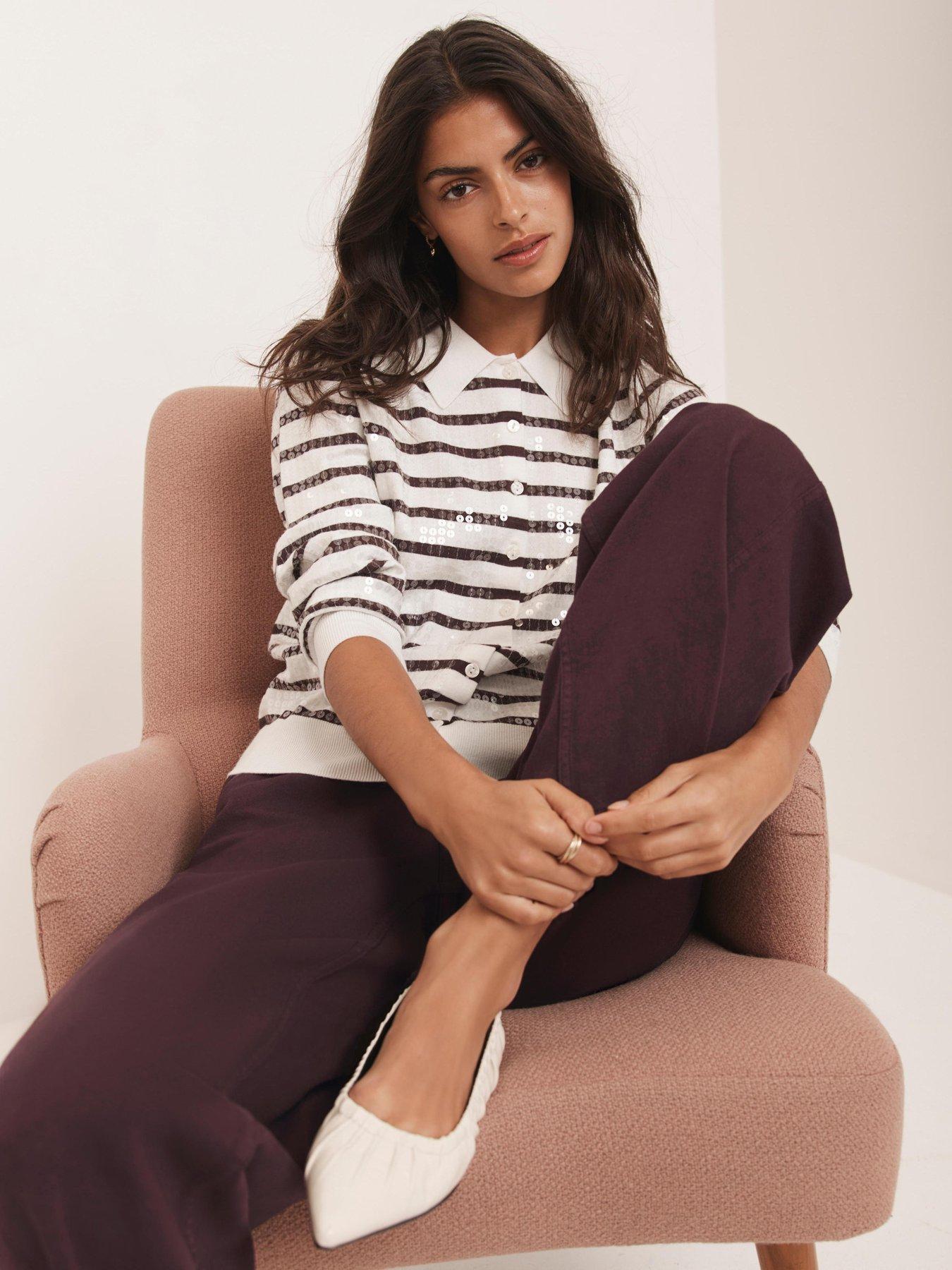 Image 3 of 6 of Mint Velvet Sequin Cardigan - Burgundy Stripe