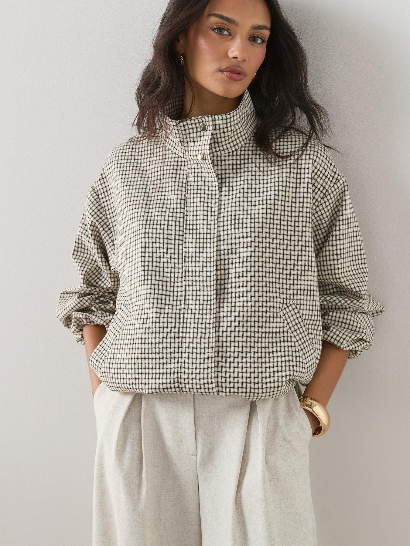 front image of the-very-collection-bubble-hem-check-jacket-print