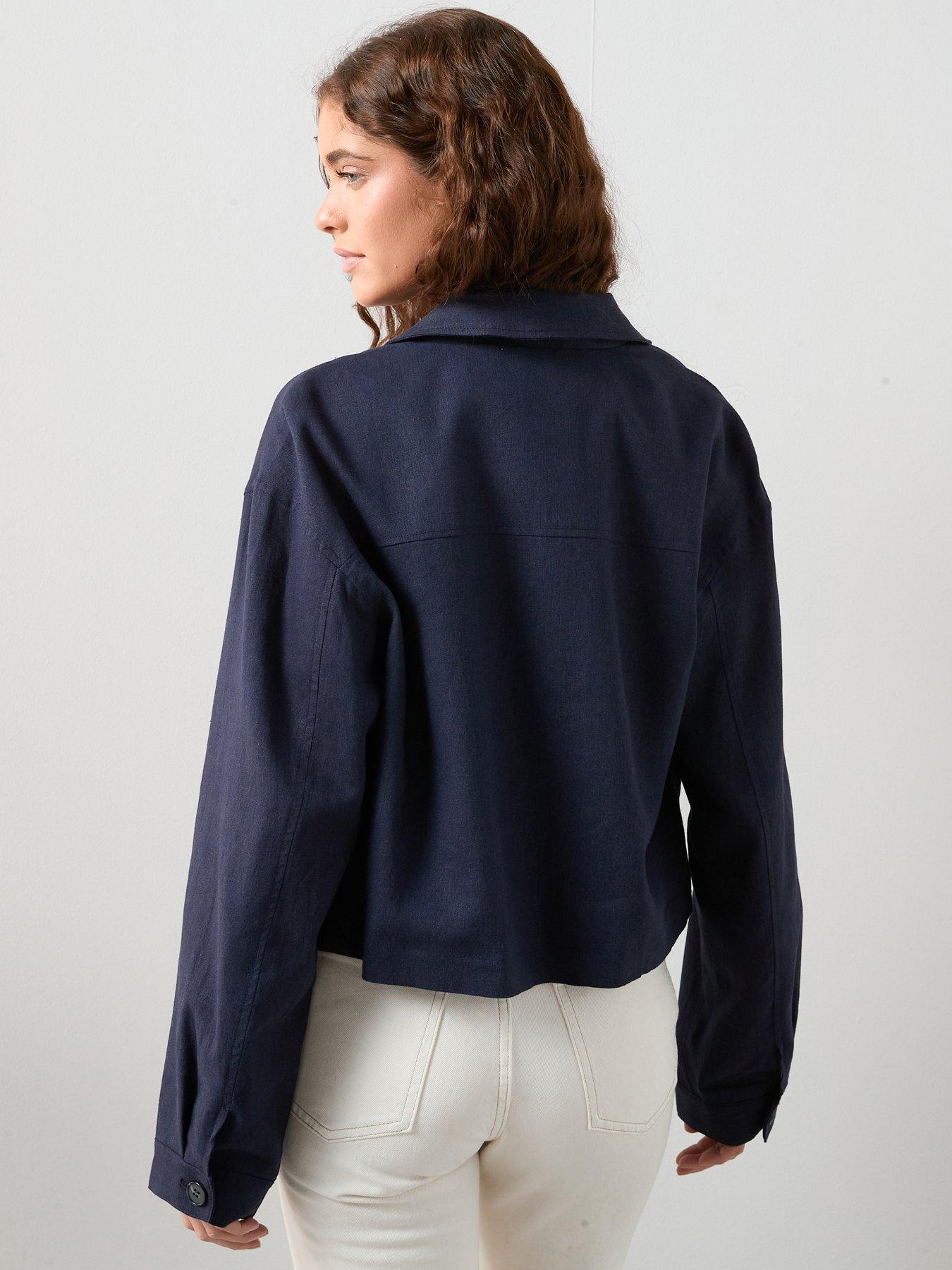  image of the-very-collection-linen-blend-utility-jacket-with-contrast-lining-navy