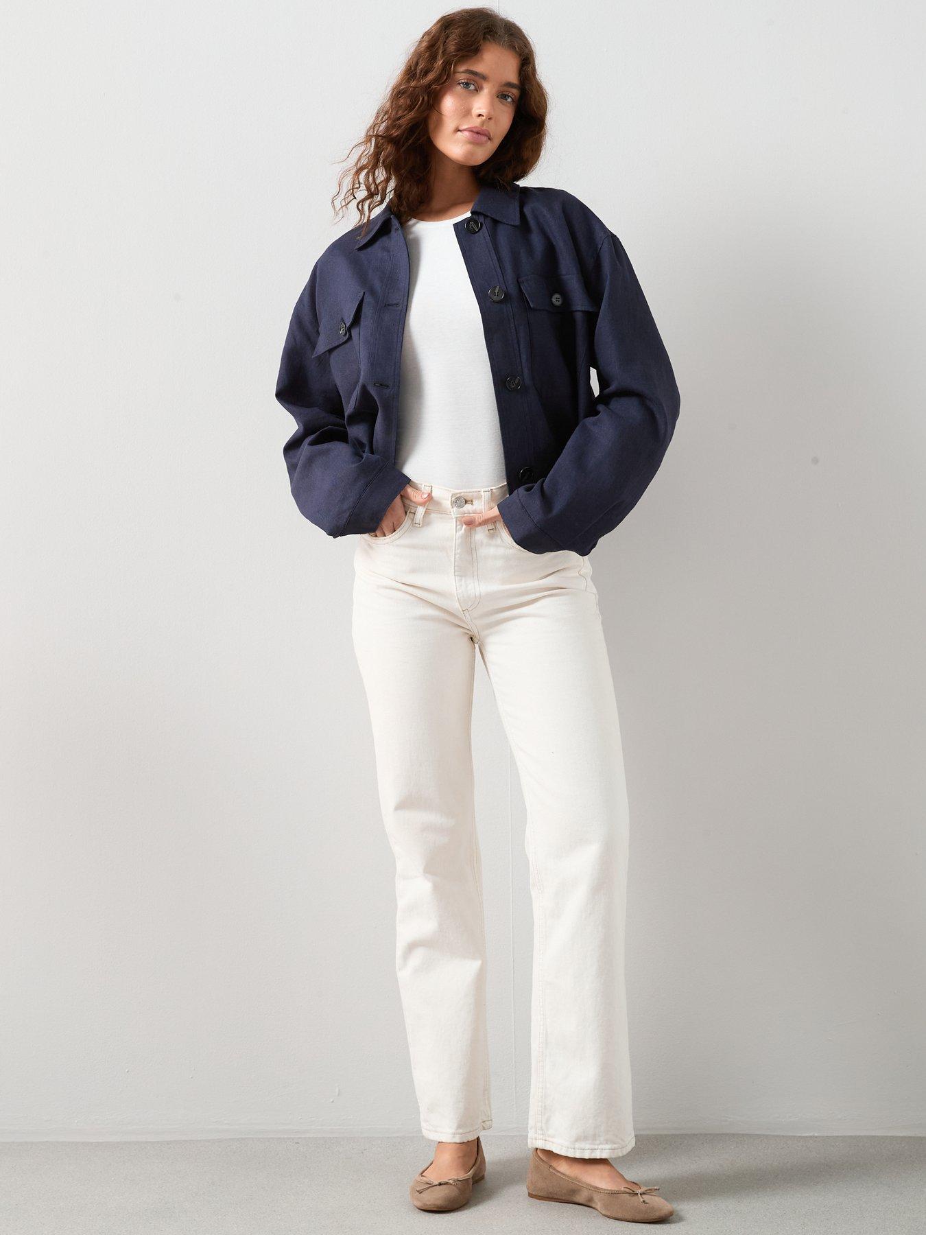  image of the-very-collection-linen-blend-utility-jacket-with-contrast-lining-navy