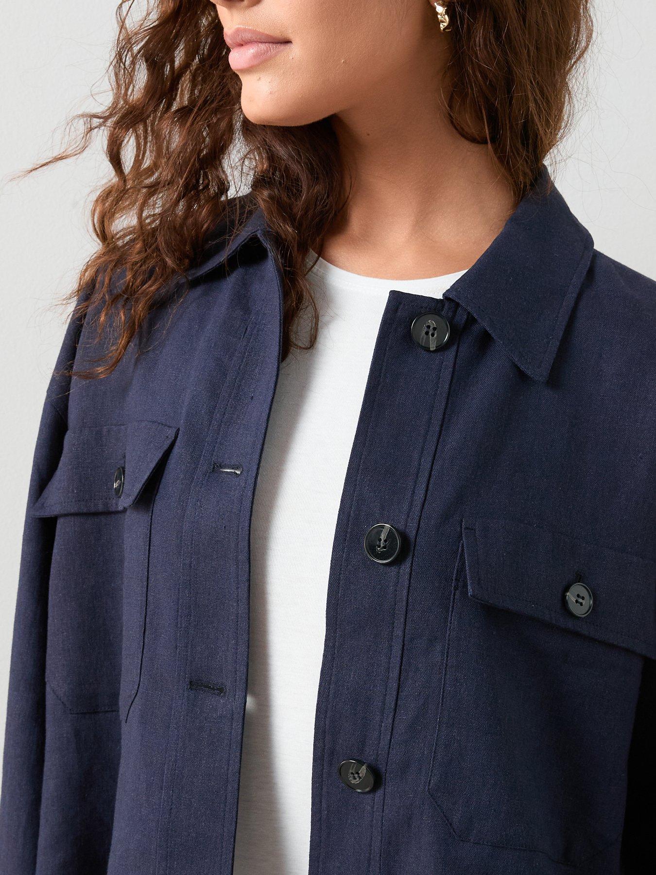 image of the-very-collection-linen-blend-utility-jacket-with-contrast-lining-navy
