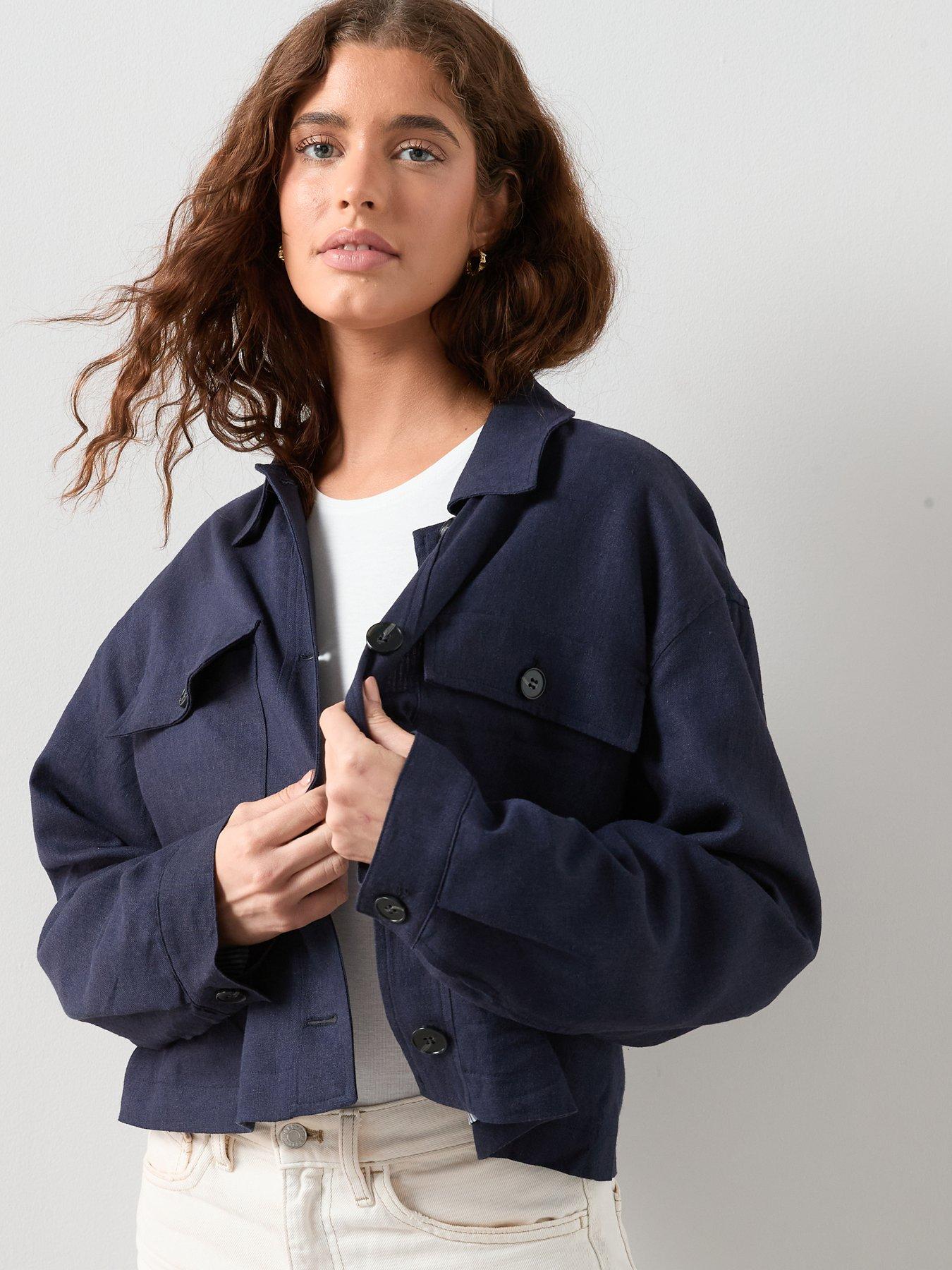  image of the-very-collection-linen-blend-utility-jacket-with-contrast-lining-navy