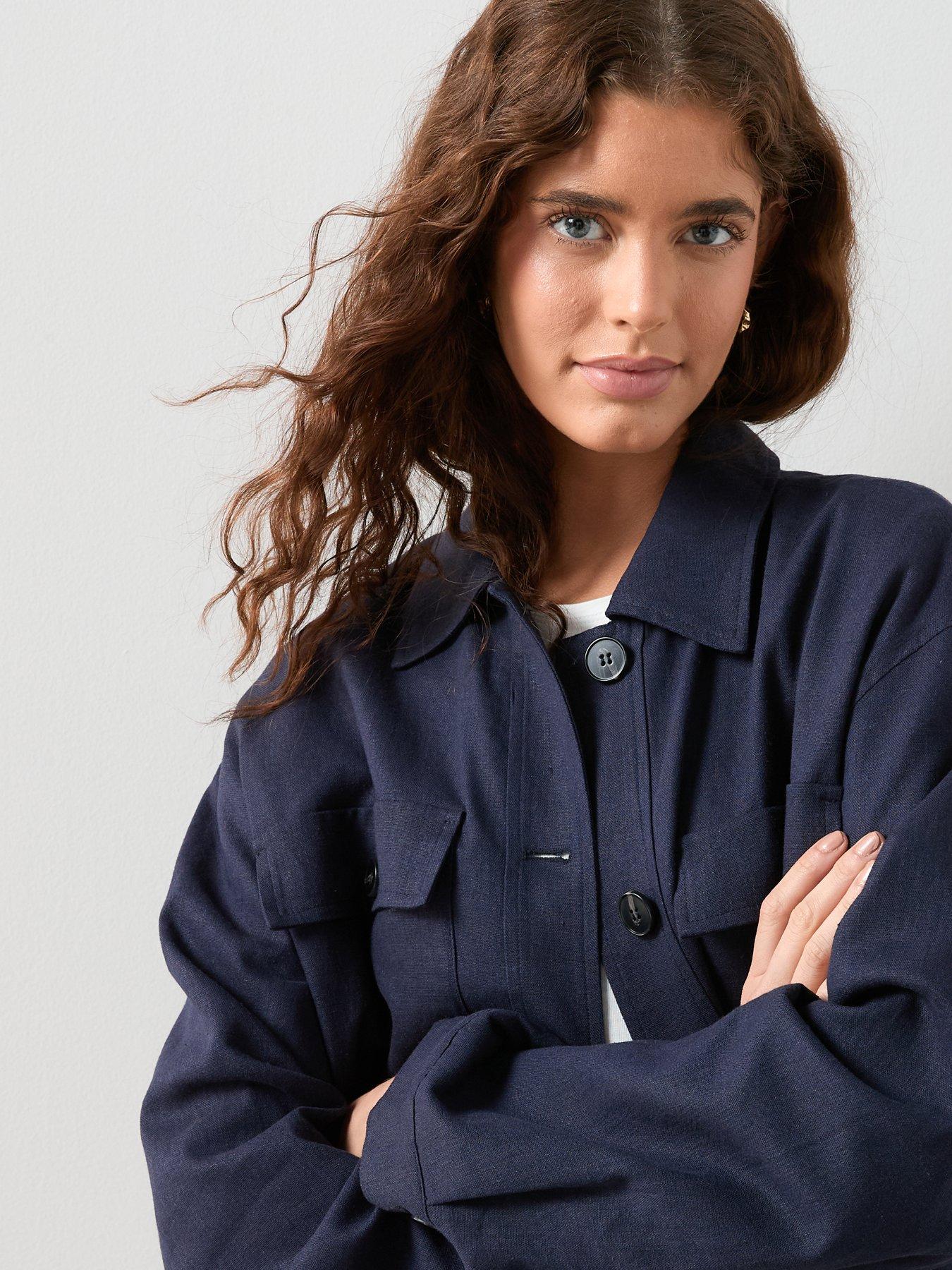  image of the-very-collection-linen-blend-utility-jacket-with-contrast-lining-navy