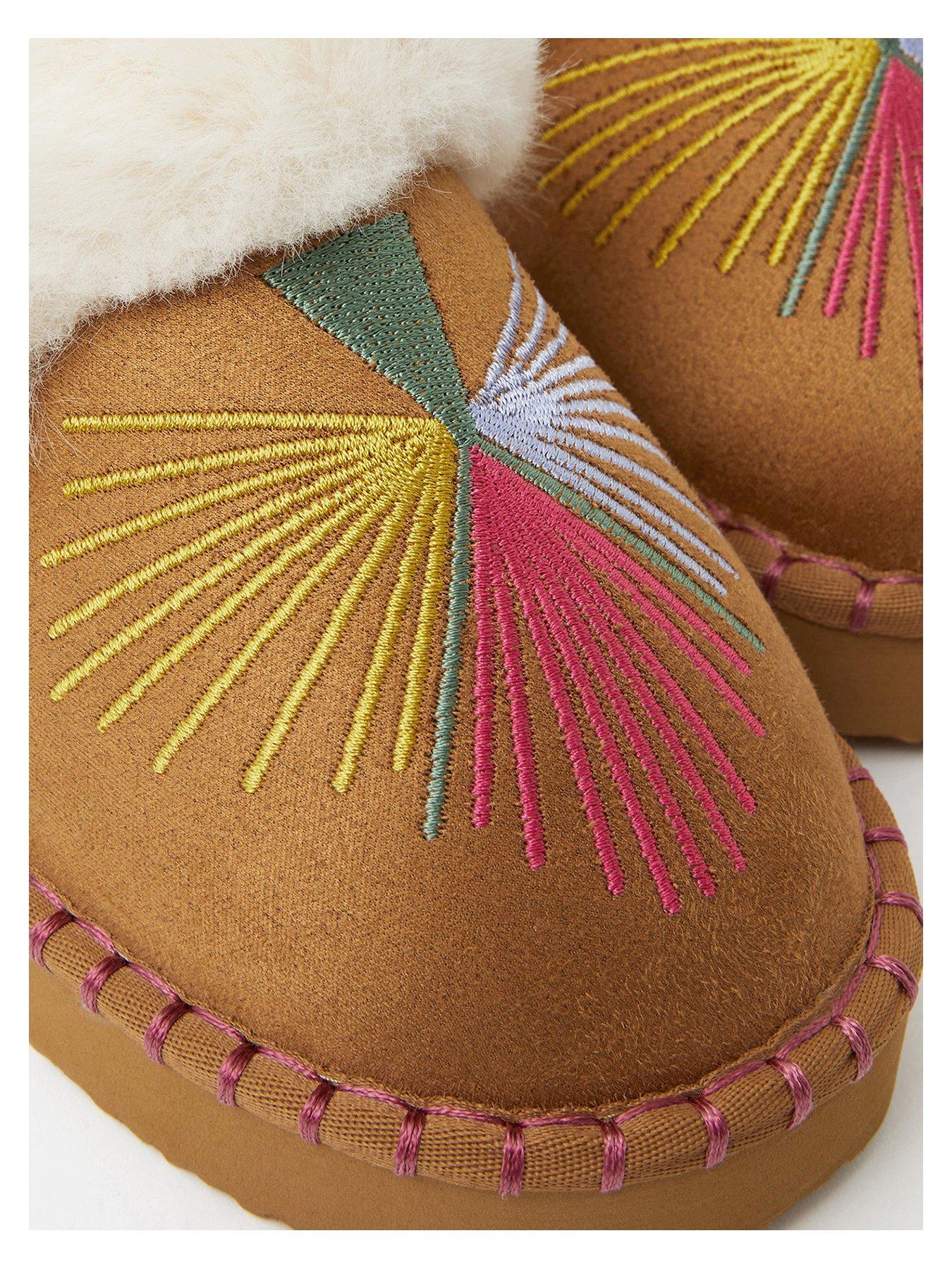 Image 3 of 4 of Accessorize Embroidered Mule Slippers - Multi