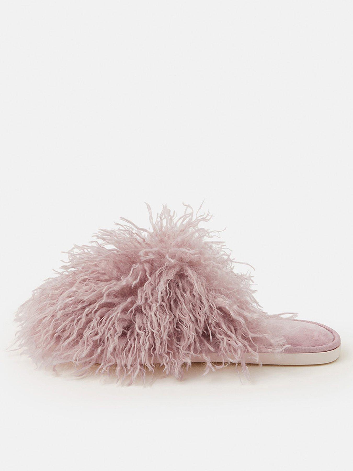 Accessorize Shaggy Faux Fur Slippers - Purple