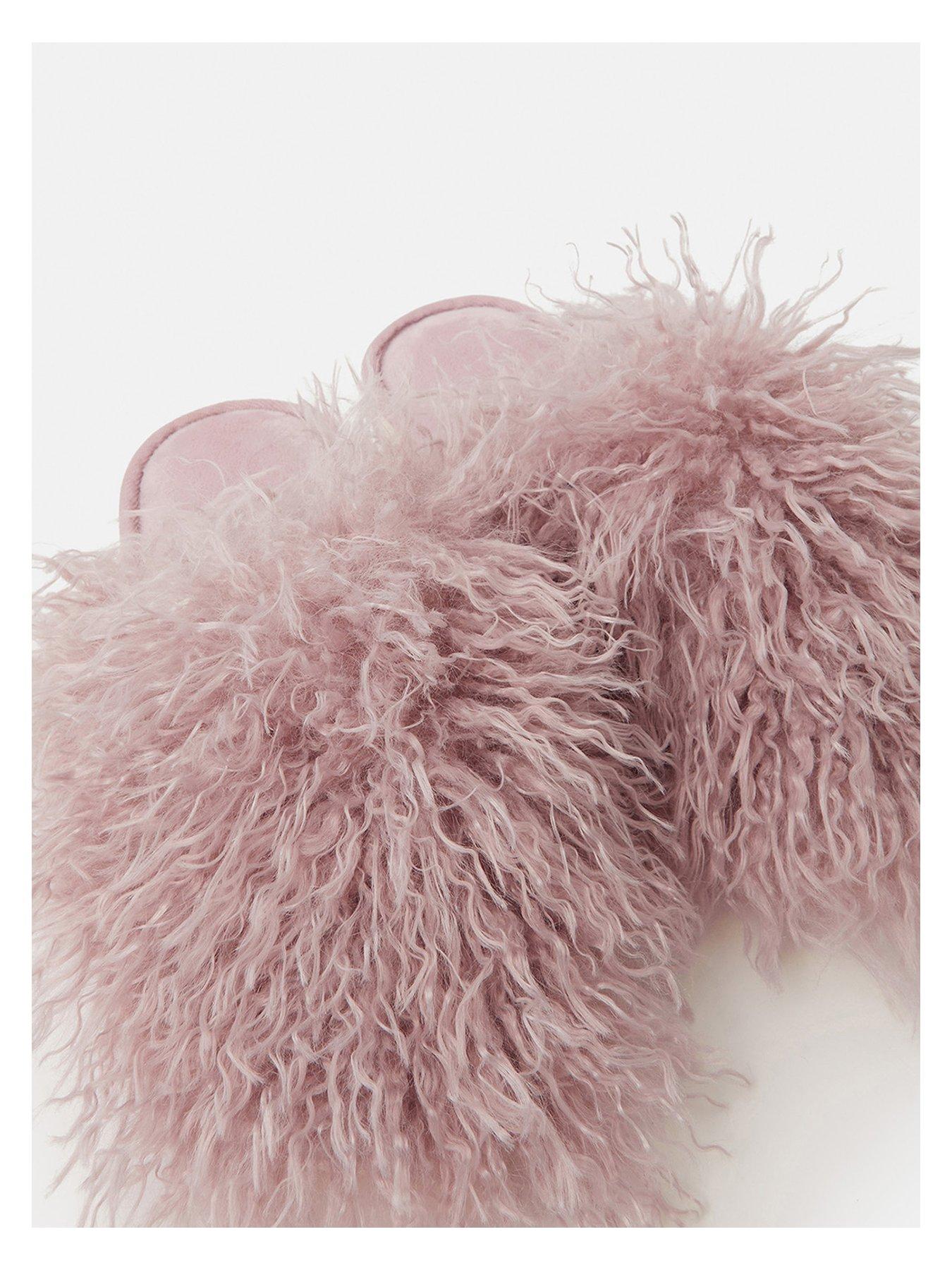  image of accessorize-shaggy-faux-fur-slippers-purple