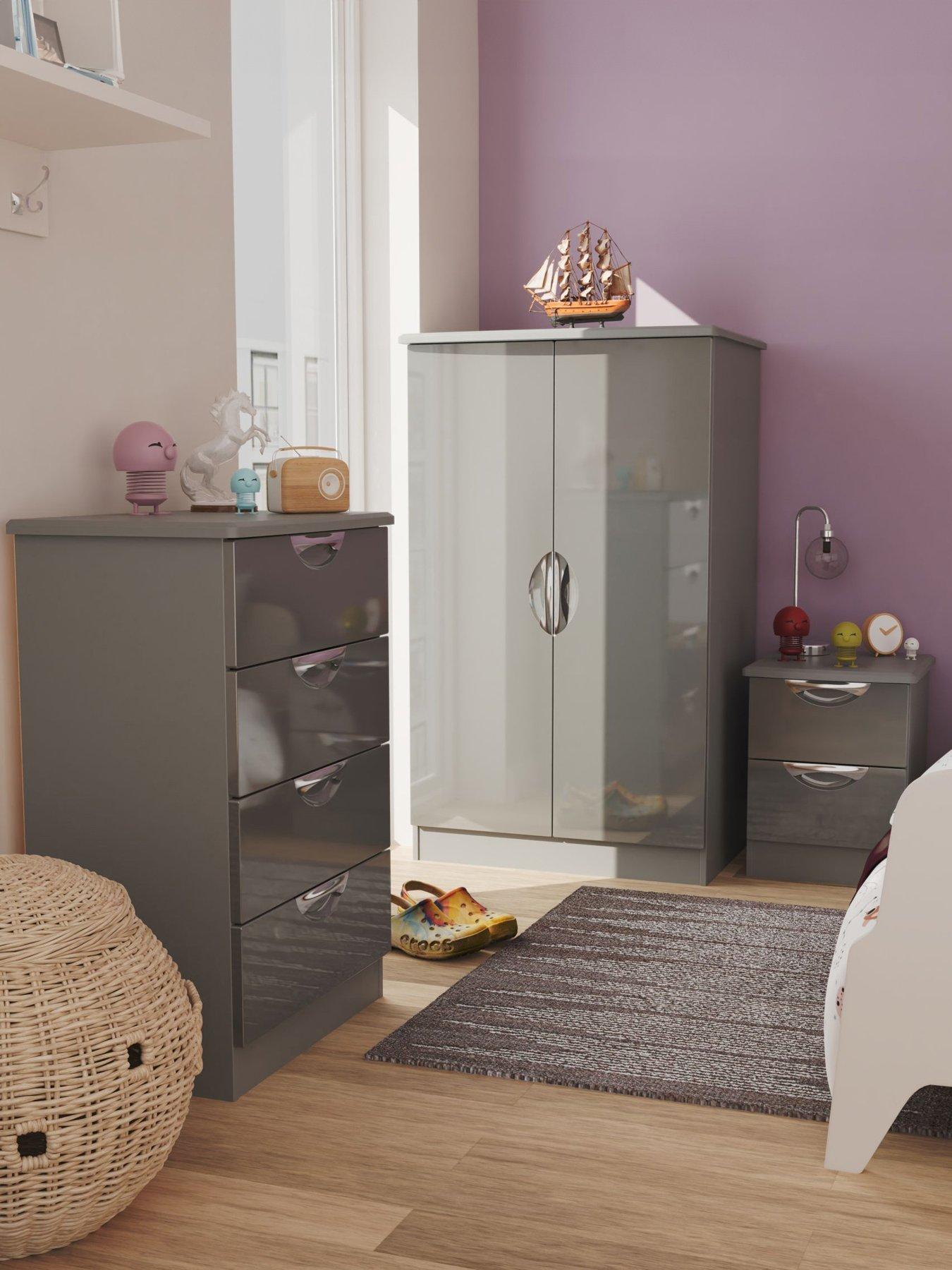 undefined Ella Ready Assembled Kids Bedroom Package - Wardrobe, Bedside Table  &  4 Drawer Chest
