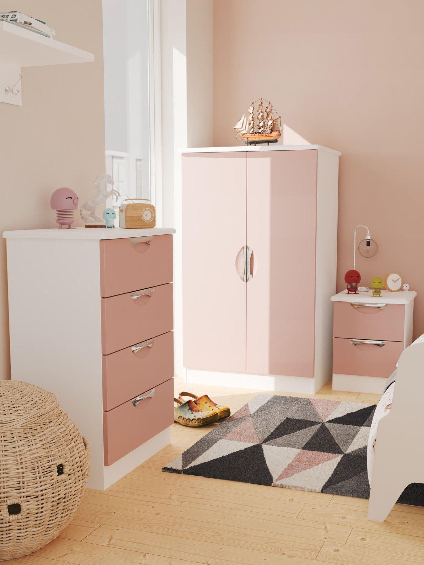 undefined Ella Ready Assembled Kids Bedroom Package - Wardrobe, Bedside Table  &  4 Drawer Chest