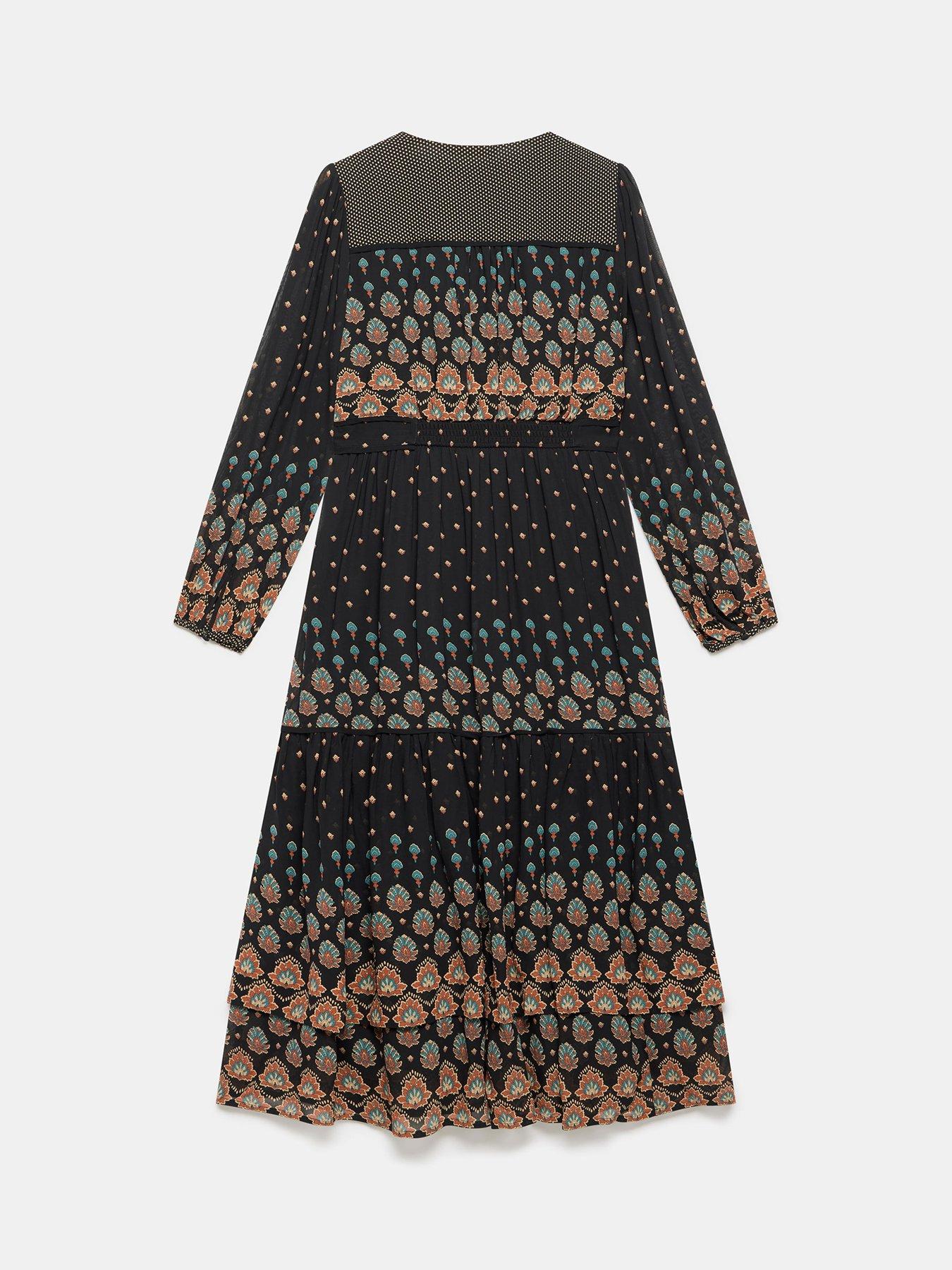 Image 6 of 6 of Mint Velvet Placement Print Tiered Dress - Black