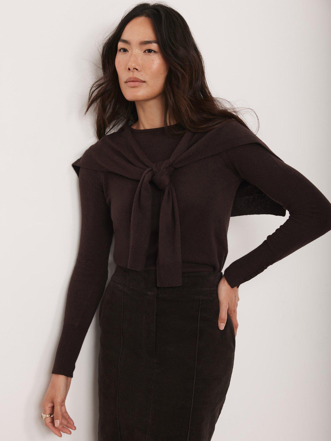 undefined Brown Scarf Detail Jumper