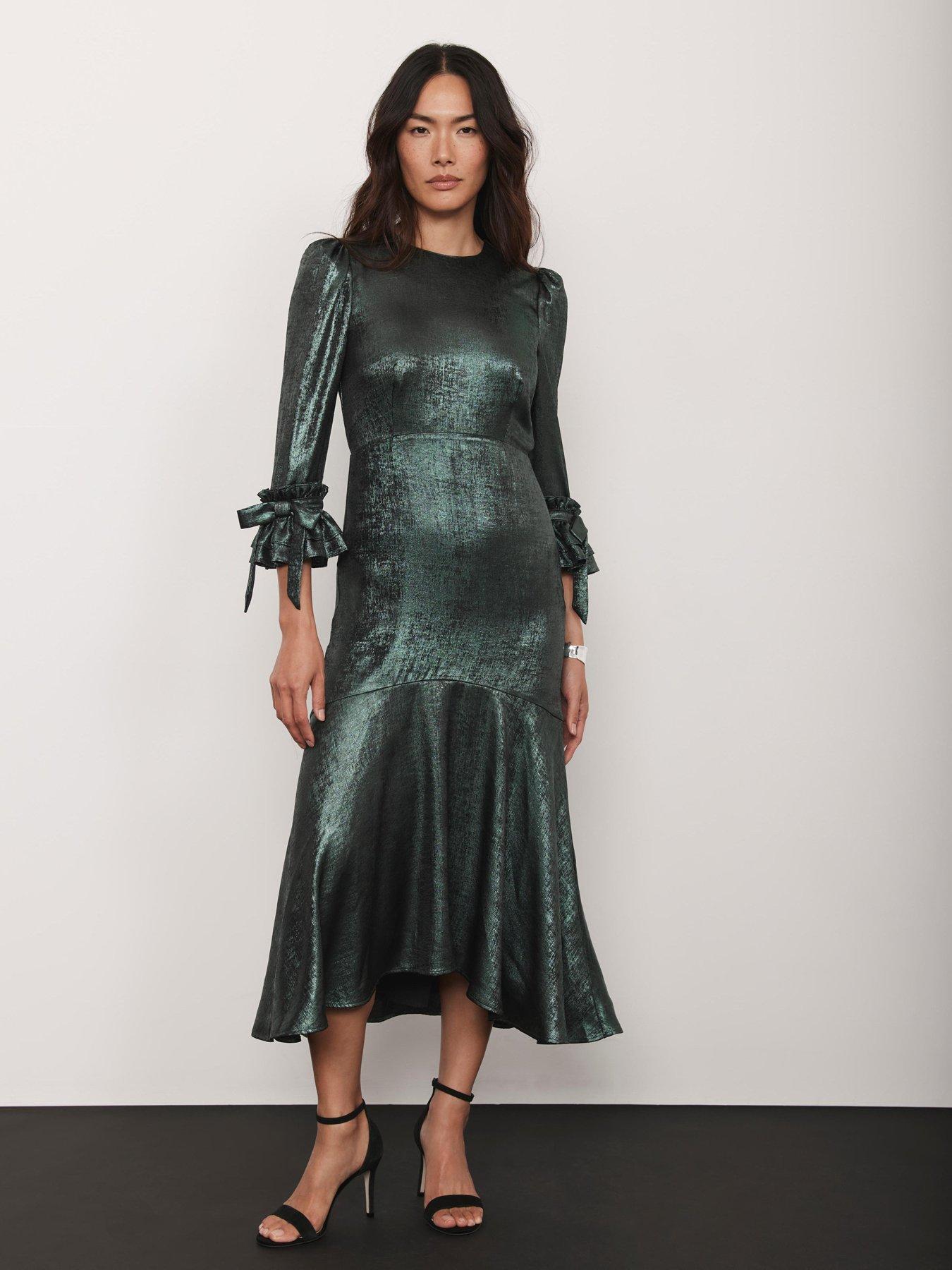 undefined Metallic Teal Midi Dress - Green
