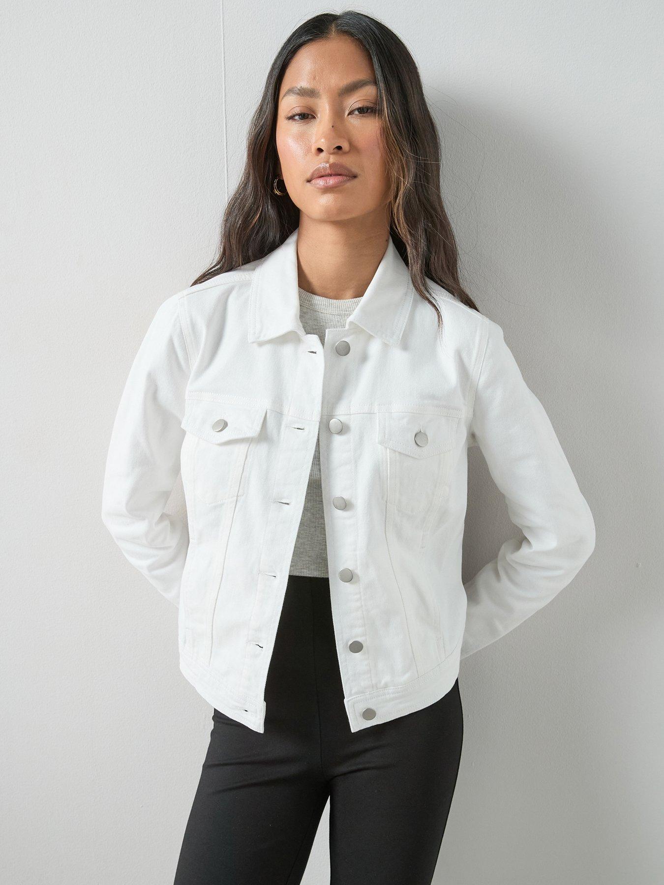 front image of the-very-collection-denim-western-jacket-with-stretch-white