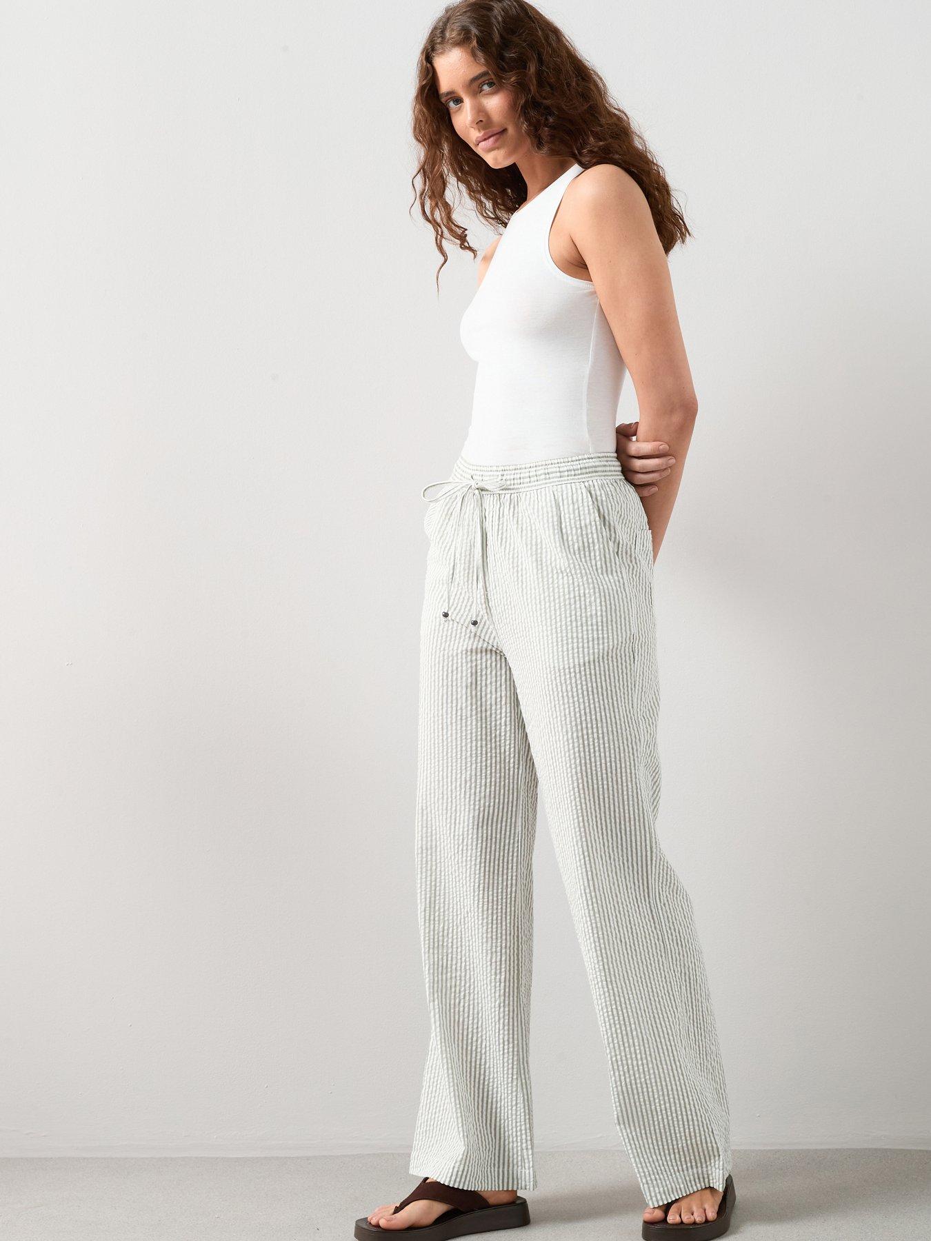 The Very Collection Textured Wide Leg Trouser - Green Stripe