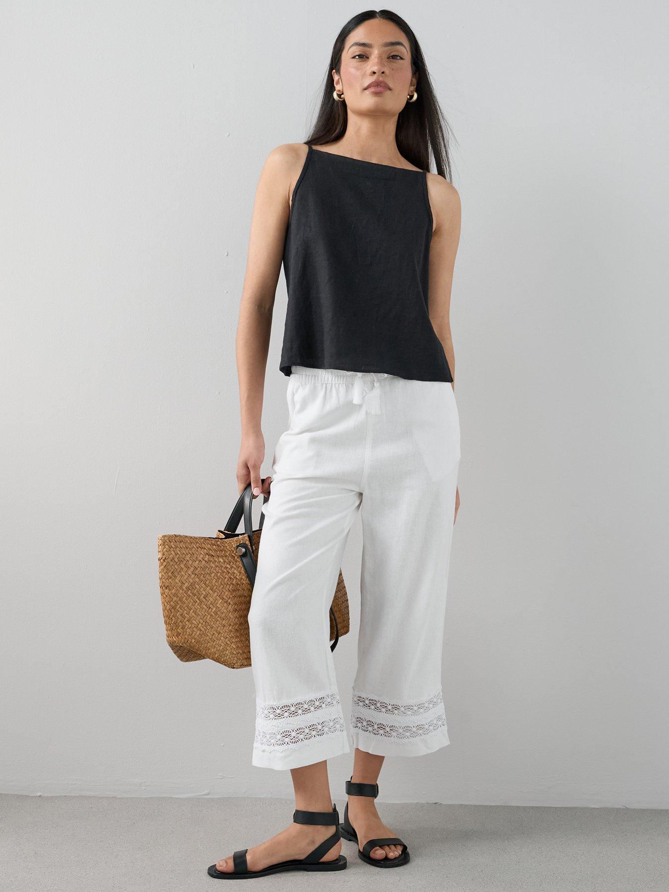 The Very Collection Linen Blend Crochet Detail Trouser - White