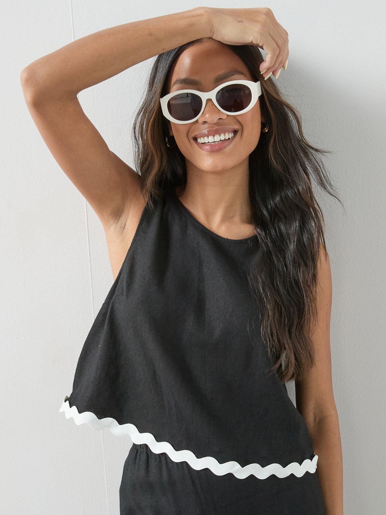 The Very Collection Linen Blend Ric Rac Top Co-Ord - Black