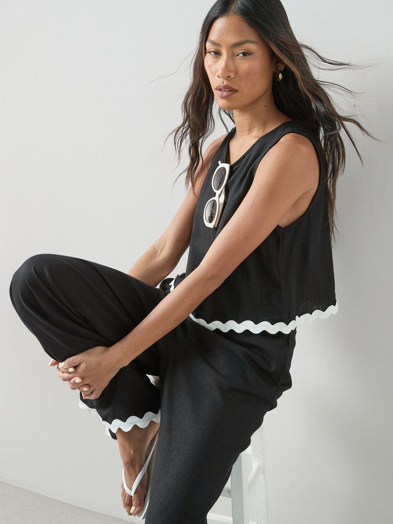 The Very Collection Linen Blend Rik Rak Trouser Co-Ord - Black ...