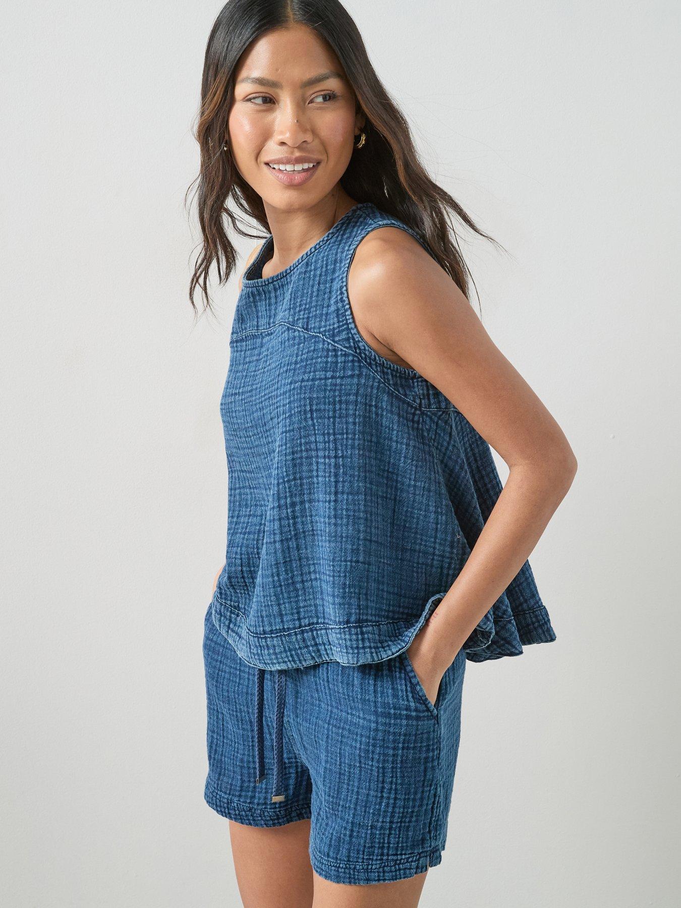 The Very Collection Indigo Washed Crinkle Sports Top Co-ord - Blue