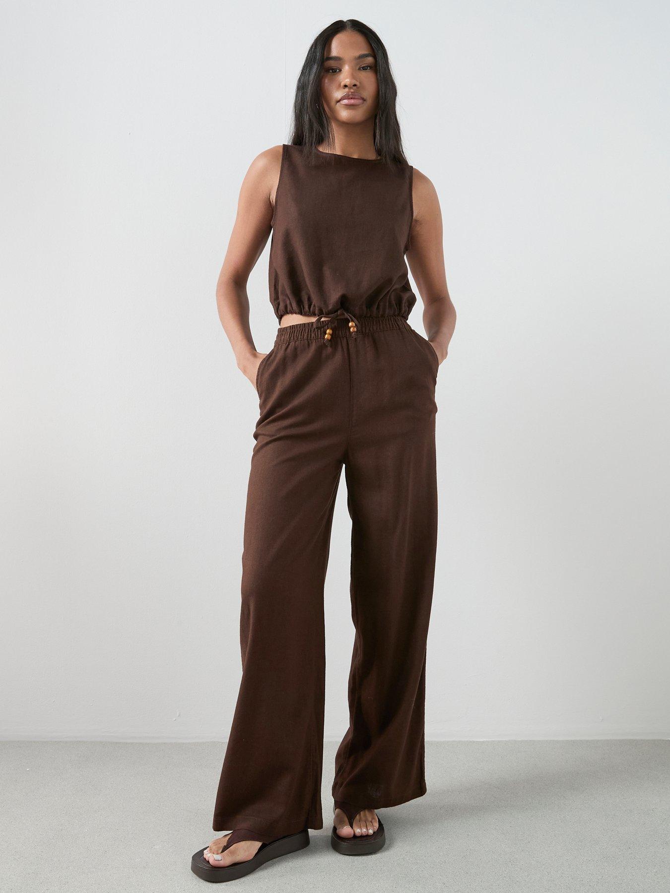 The Very Collection Linen Wide Leg Trouser Co-Ord - Brown