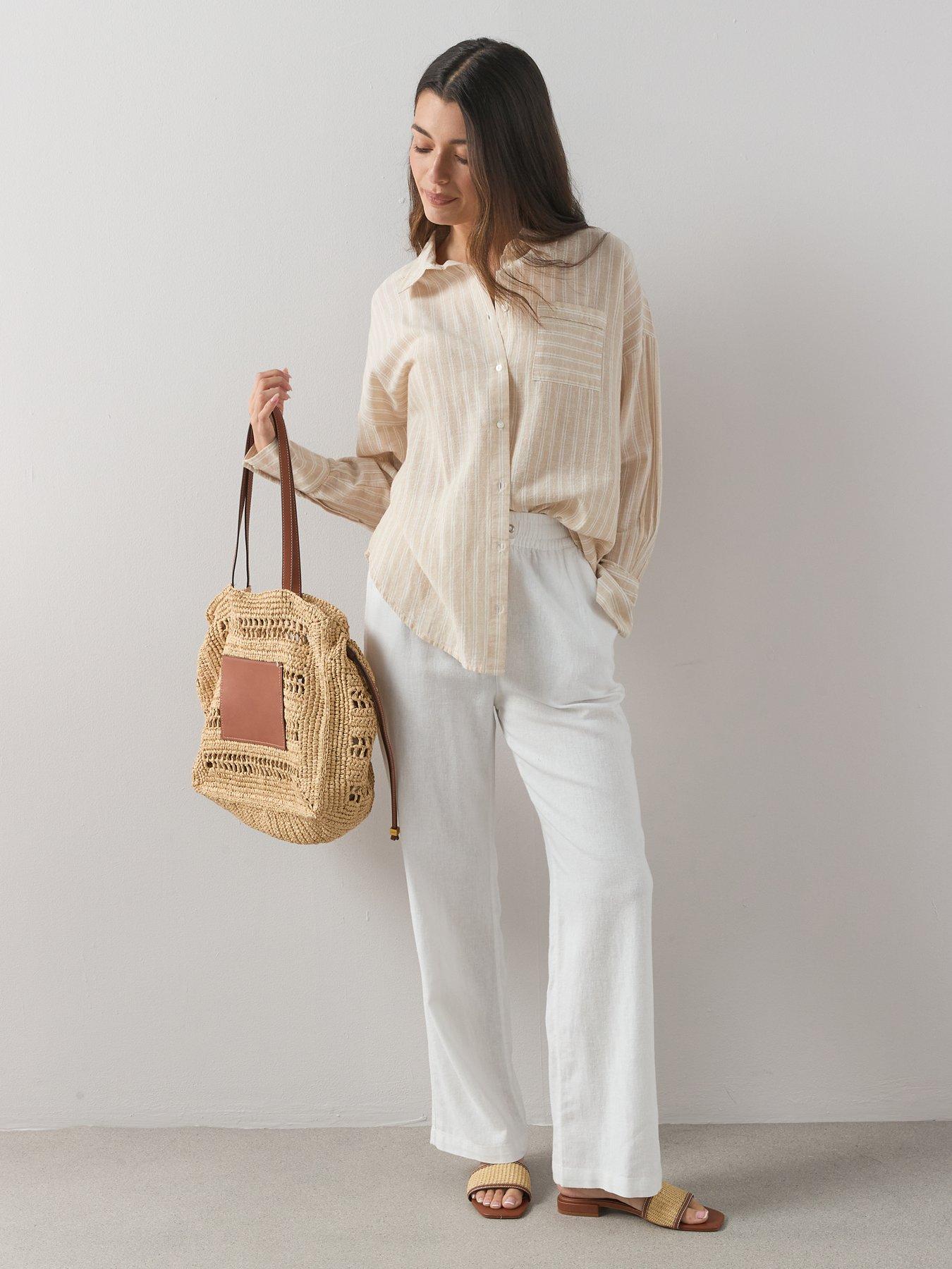 Image 3 of 7 of The Very Collection Linen Blend Straight Leg Trouser - White