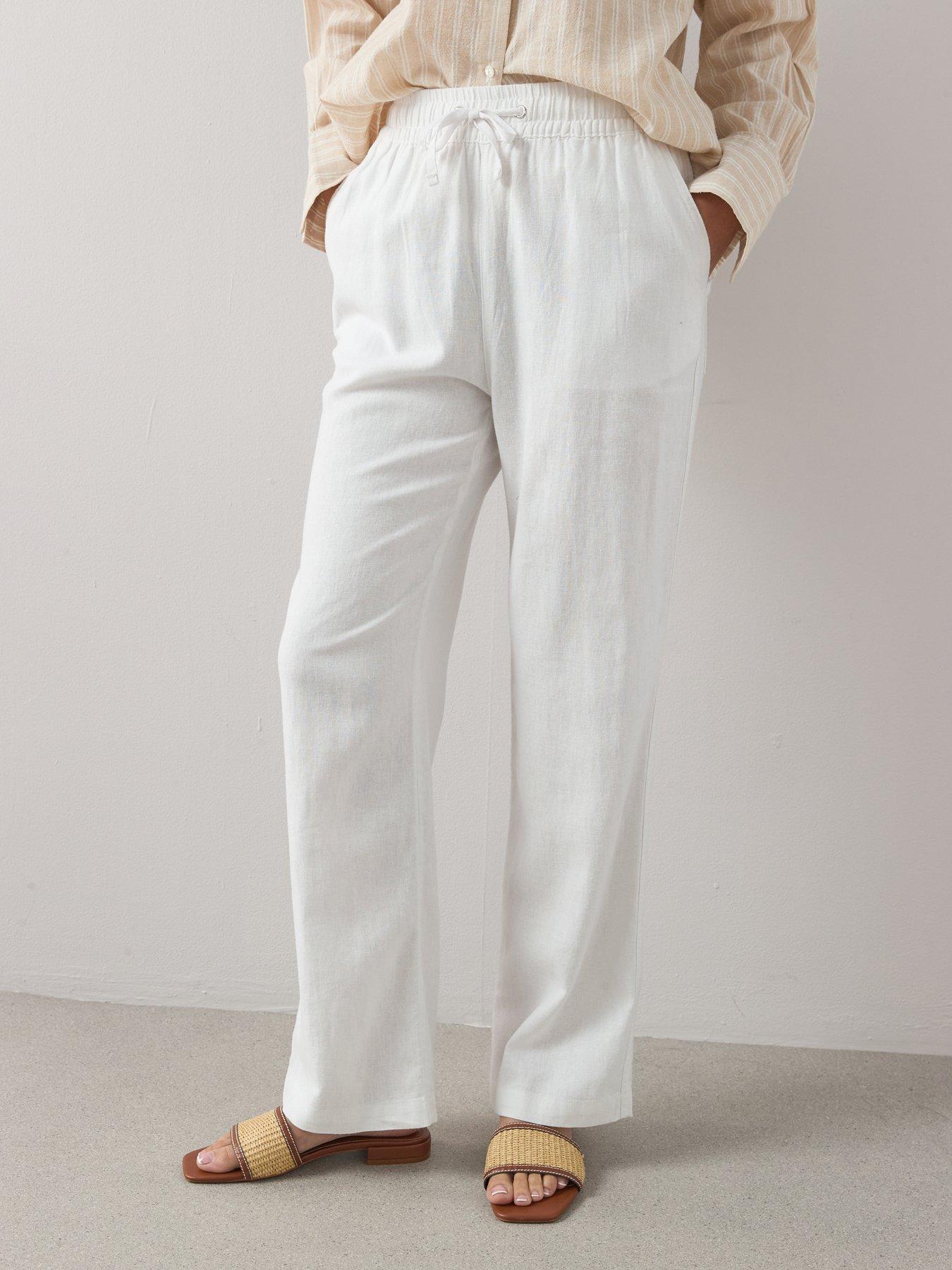 Image 4 of 7 of The Very Collection Linen Blend Straight Leg Trouser - White