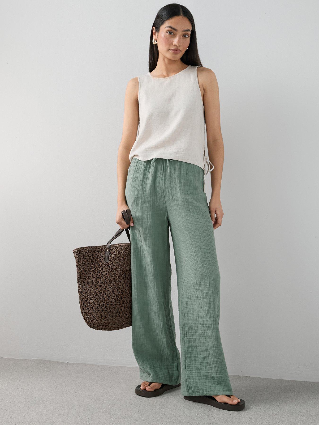 The Very Collection Textured Wide Leg Trouser Co-ord - Khaki