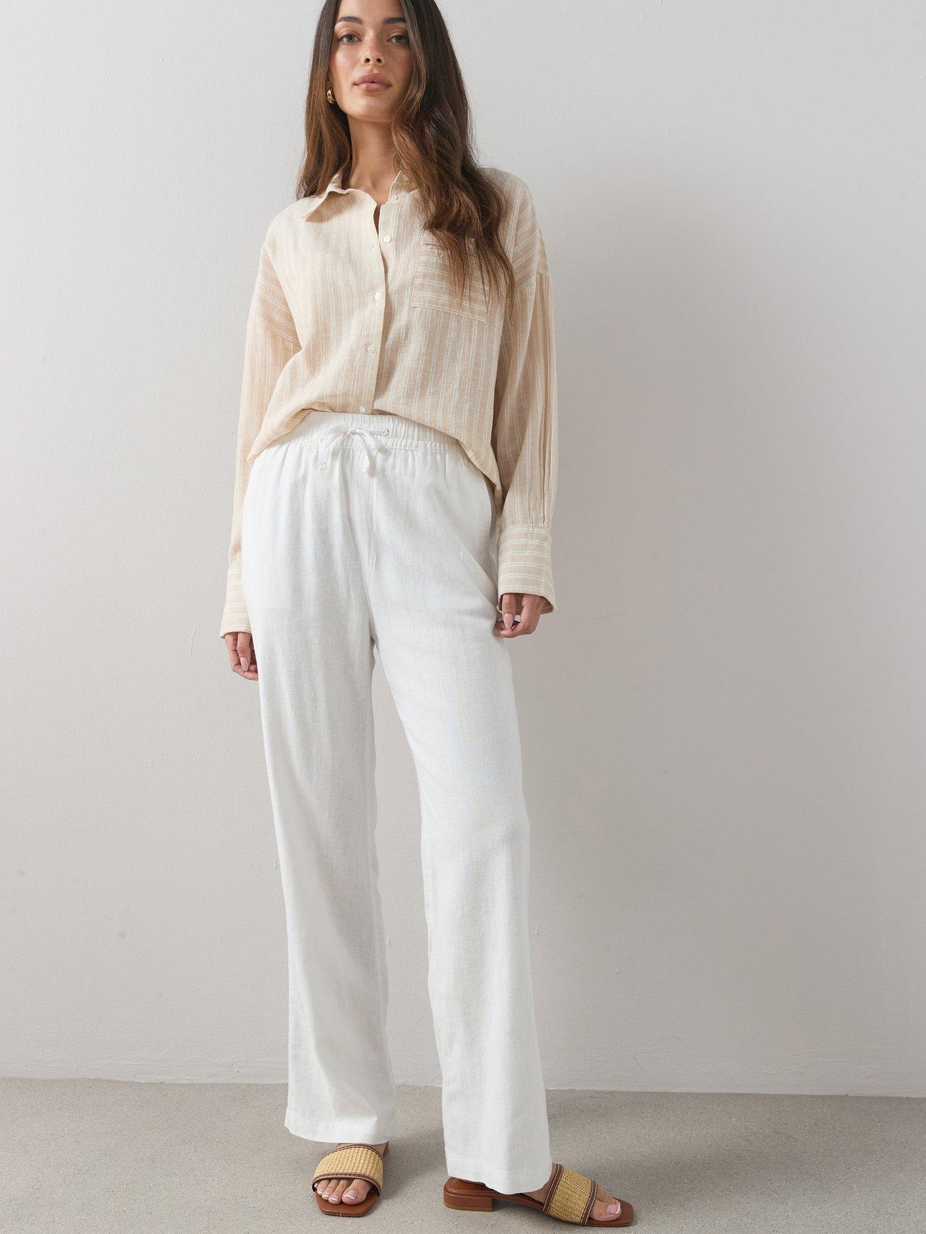 The Very Collection Short Linen Blend Straight Leg Trouser - White