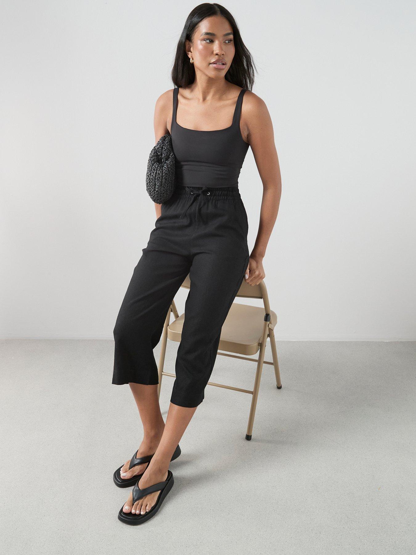 The Very Collection Linen Blend Cropped Trouser - Black