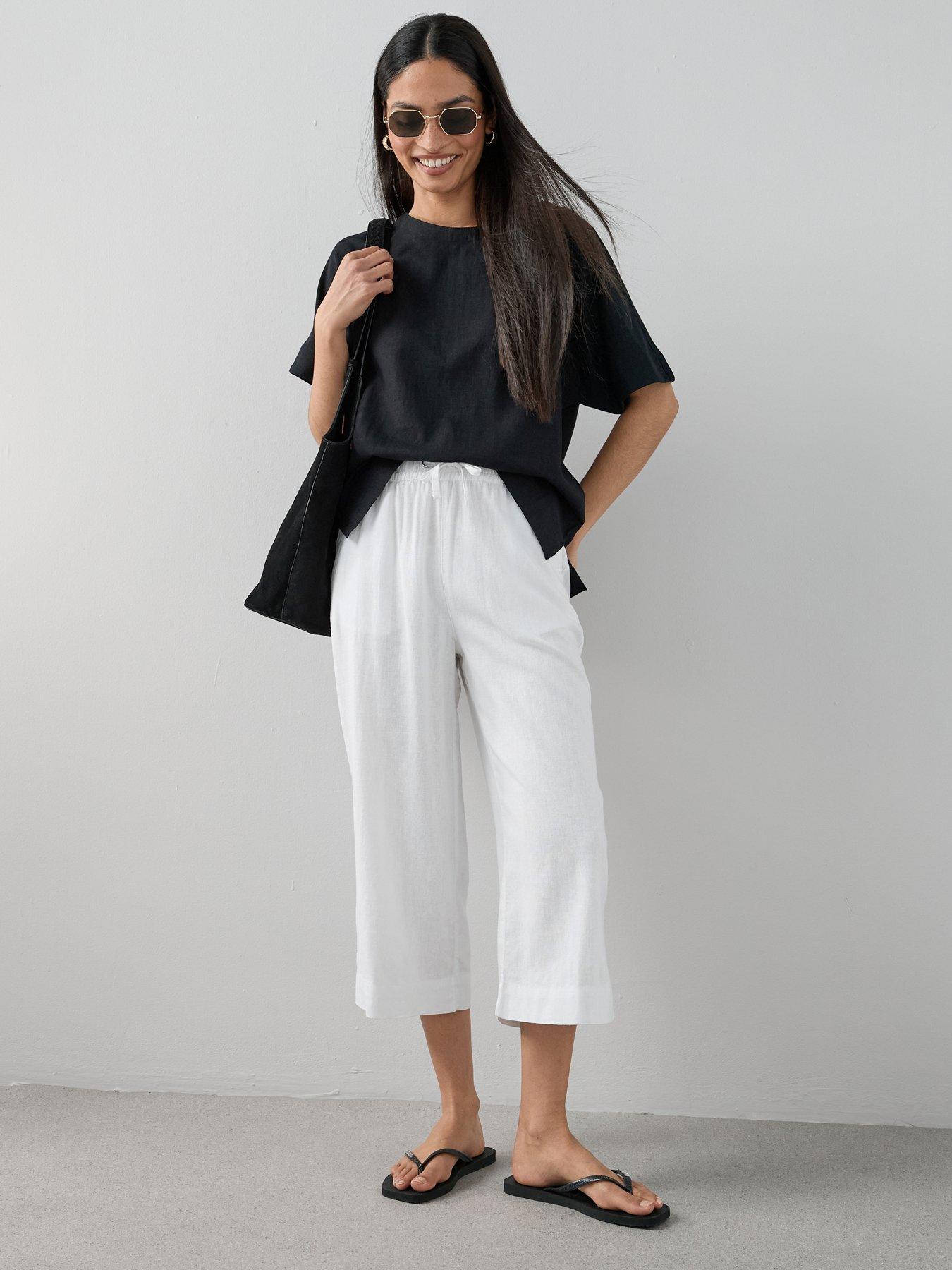 The Very Collection Linen Blend Cropped Trousers - White
